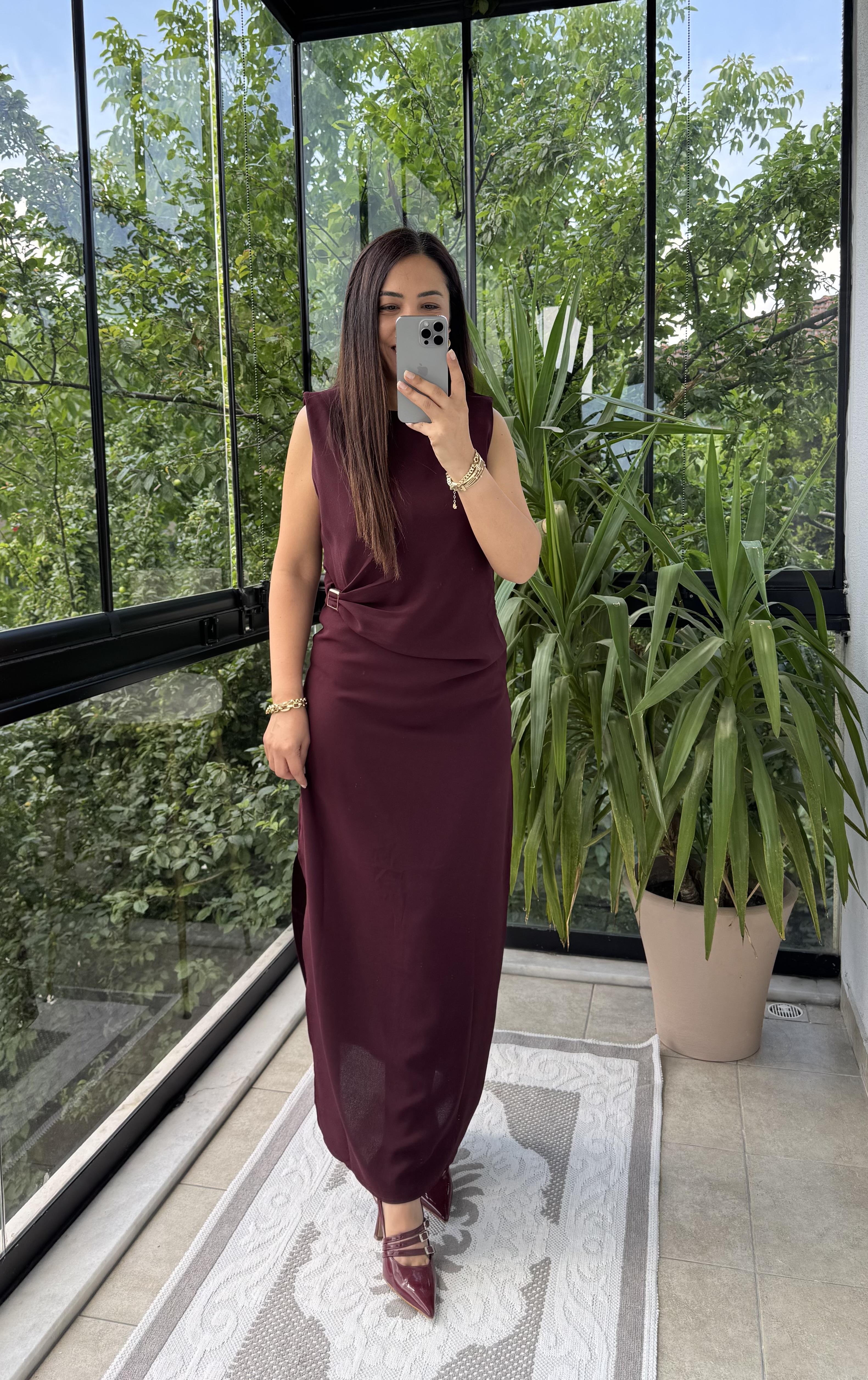 Tokalı Elbise Mürdüm