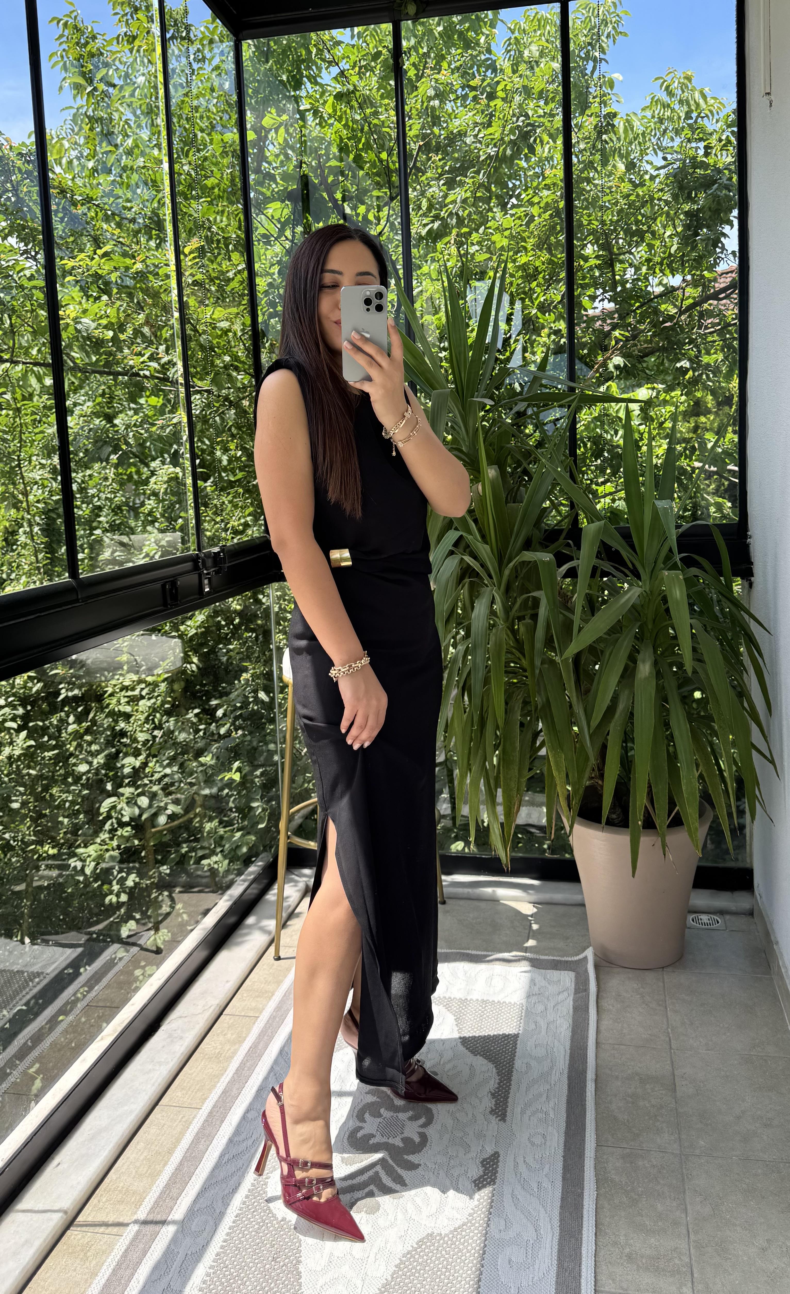 Tokalı Elbise Siyah