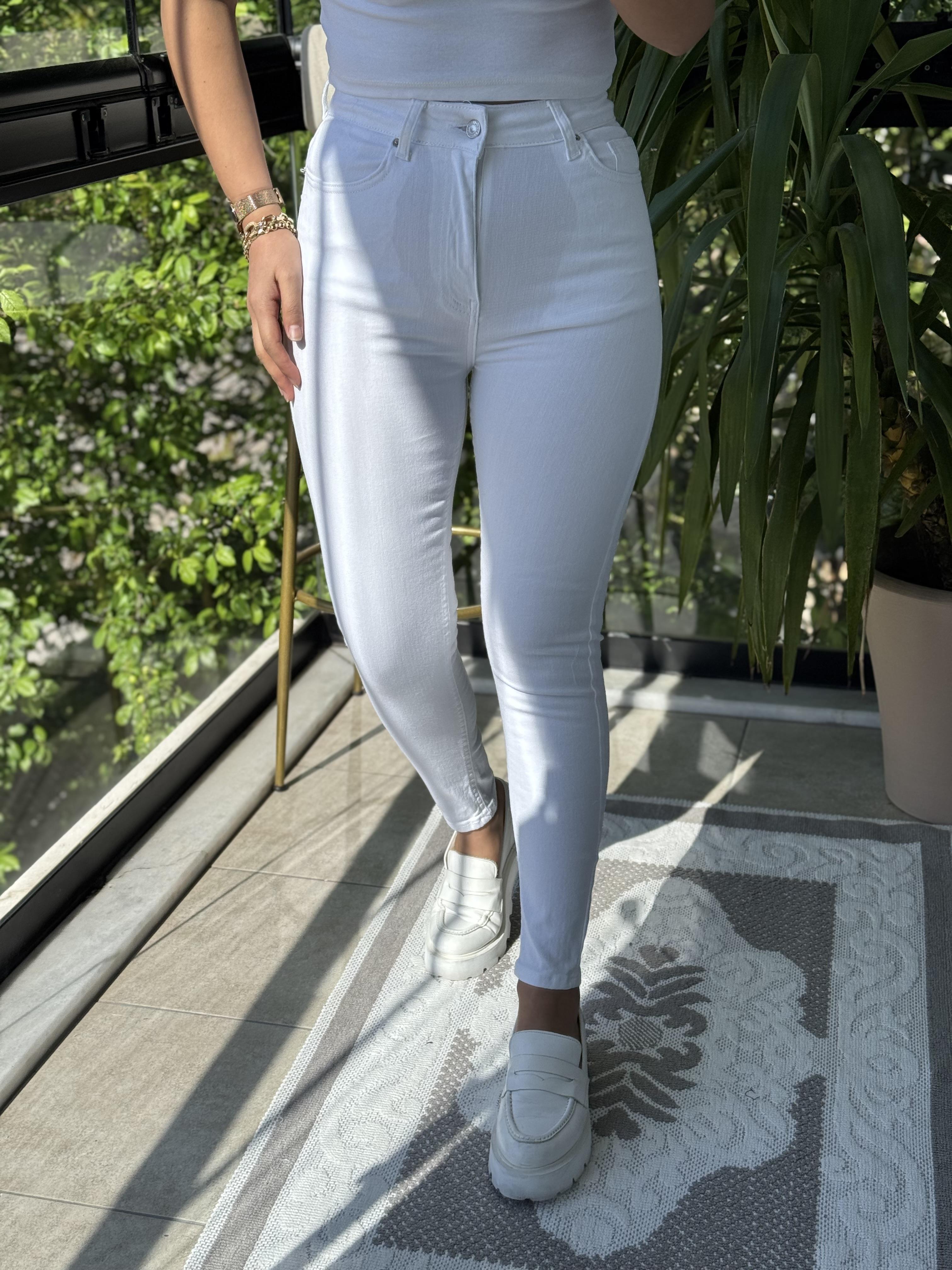 Toparlayıcı Skinny Jean Beyaz