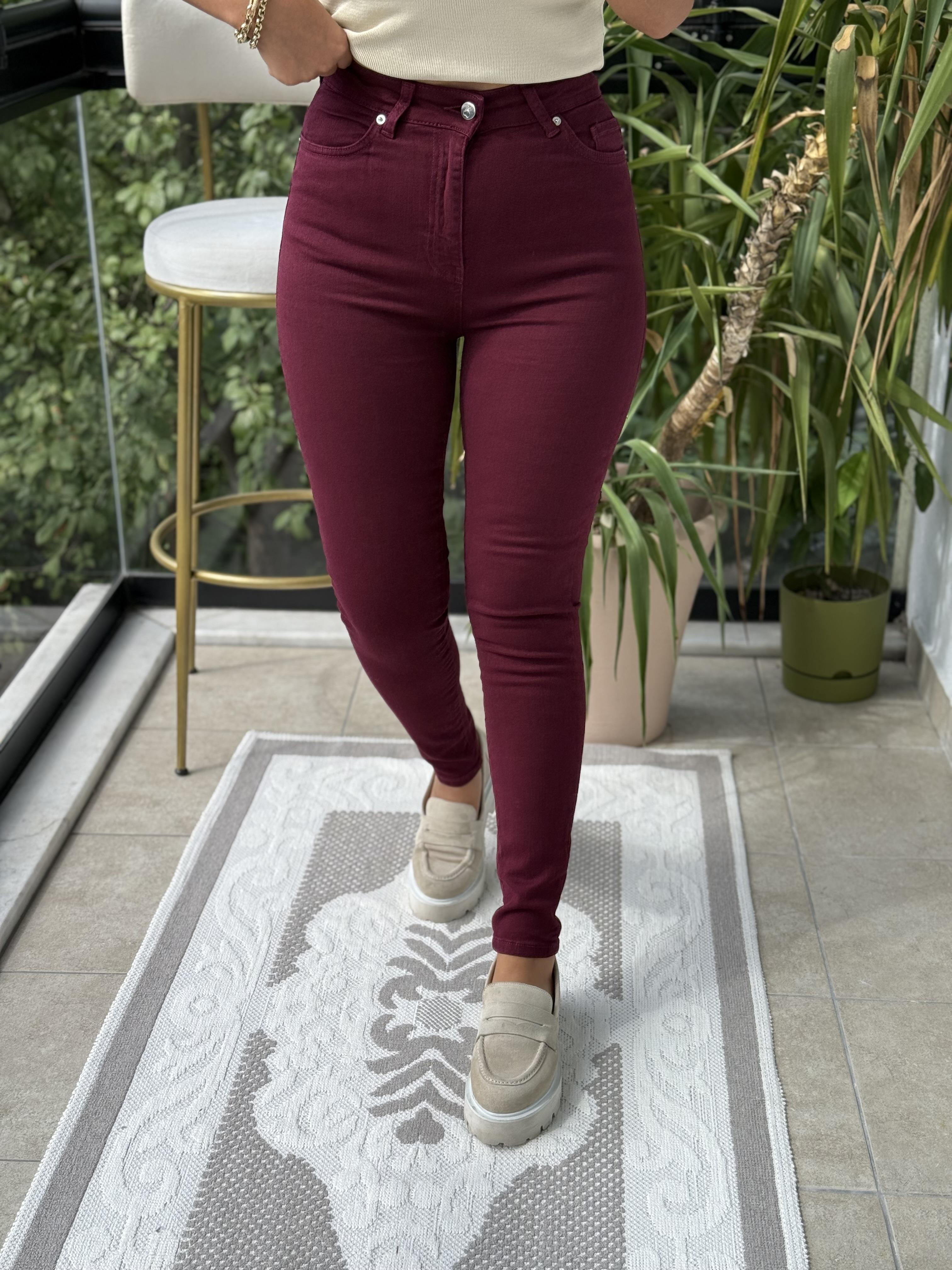 Toparlayıcı Skinny Jean Bordo