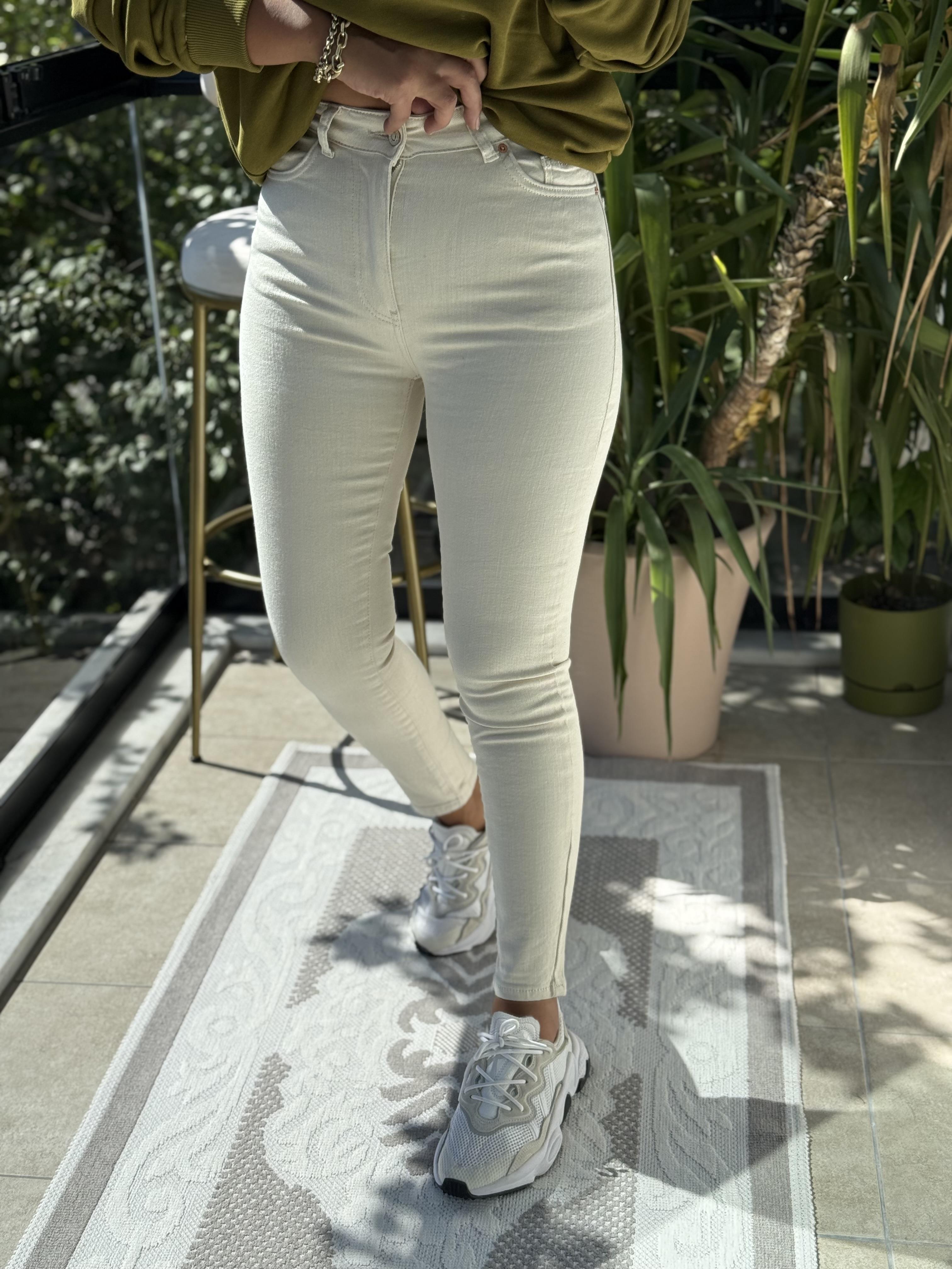 Toparlayıcı Skinny Jean Krem