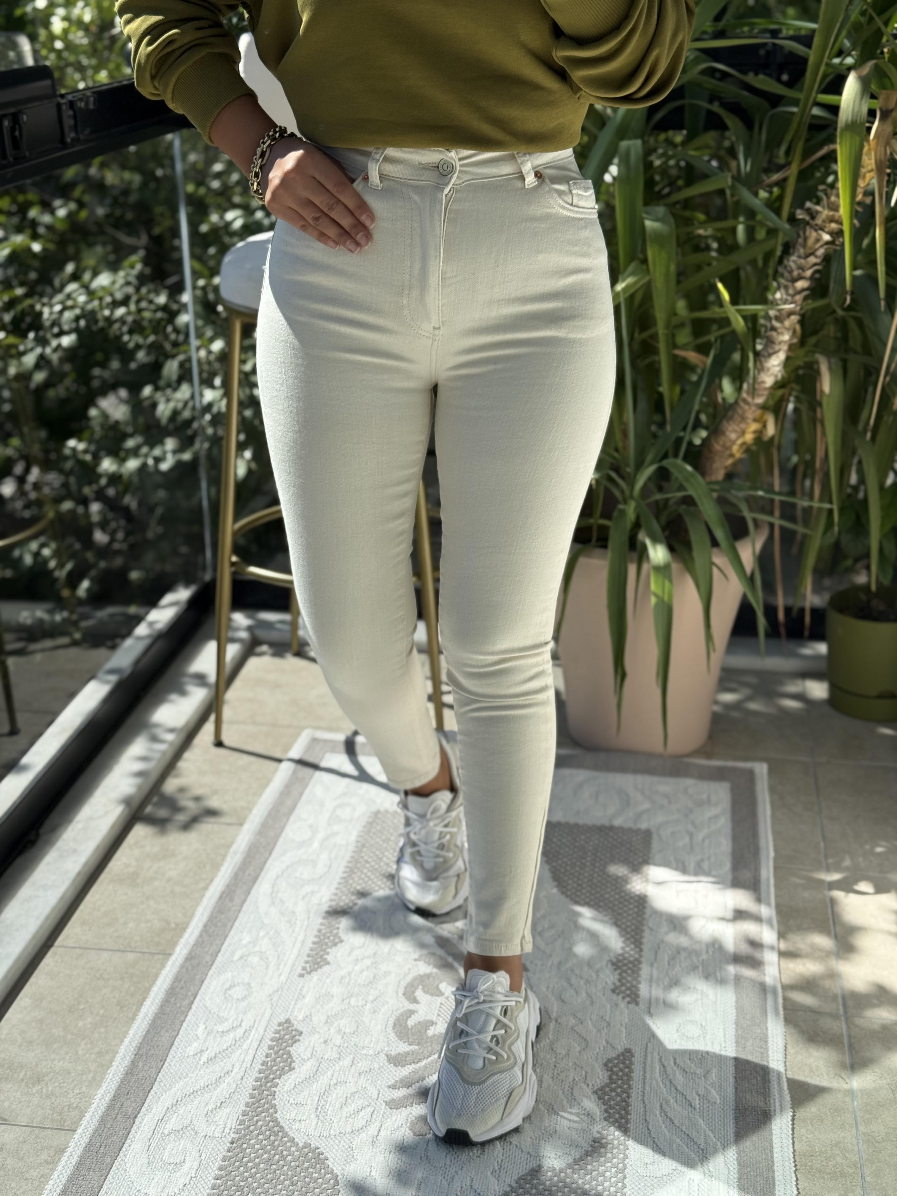 Toparlayıcı Skinny Jean Krem