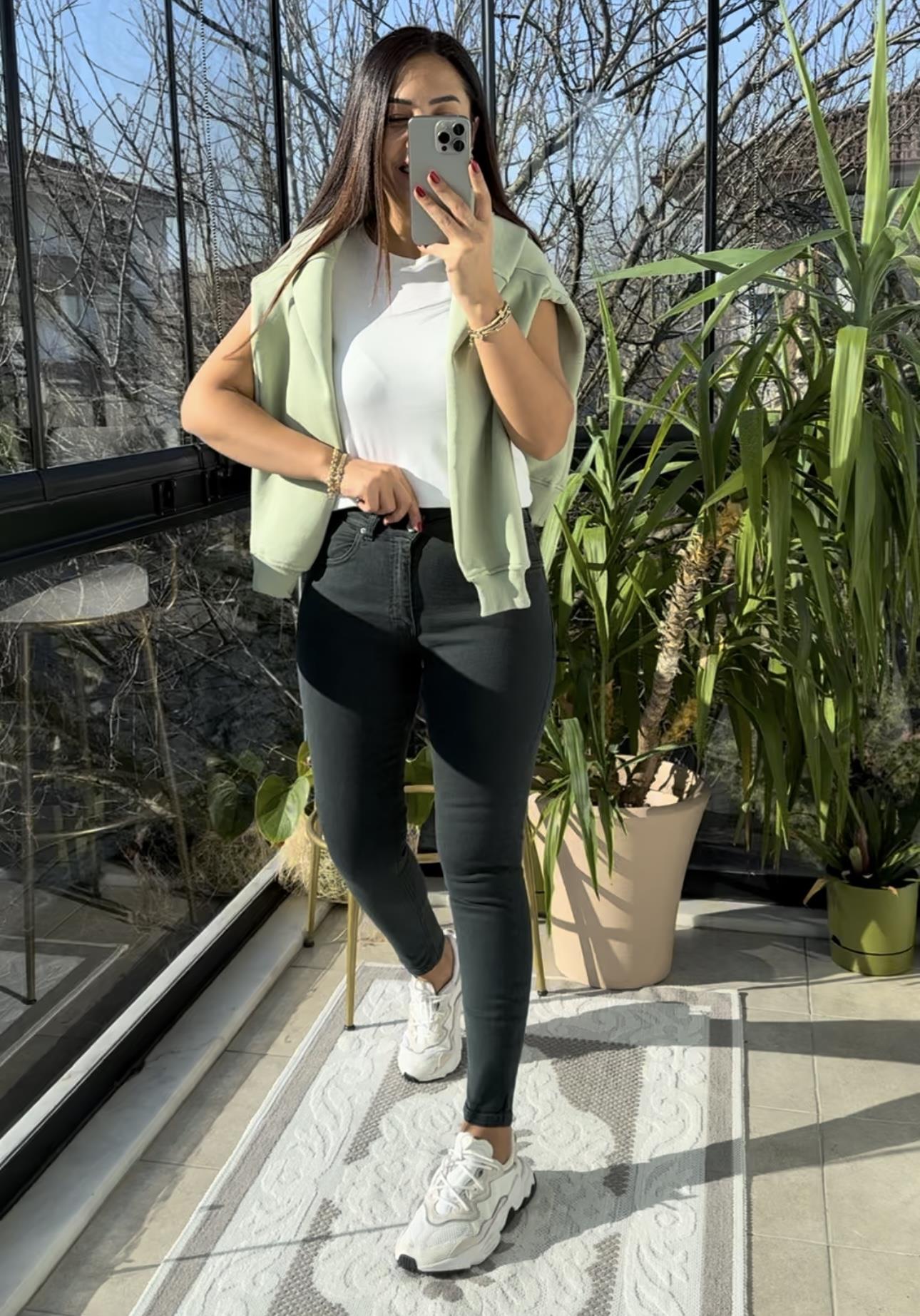 Toparlayıcı Skinny Jean Petrol Yeşili