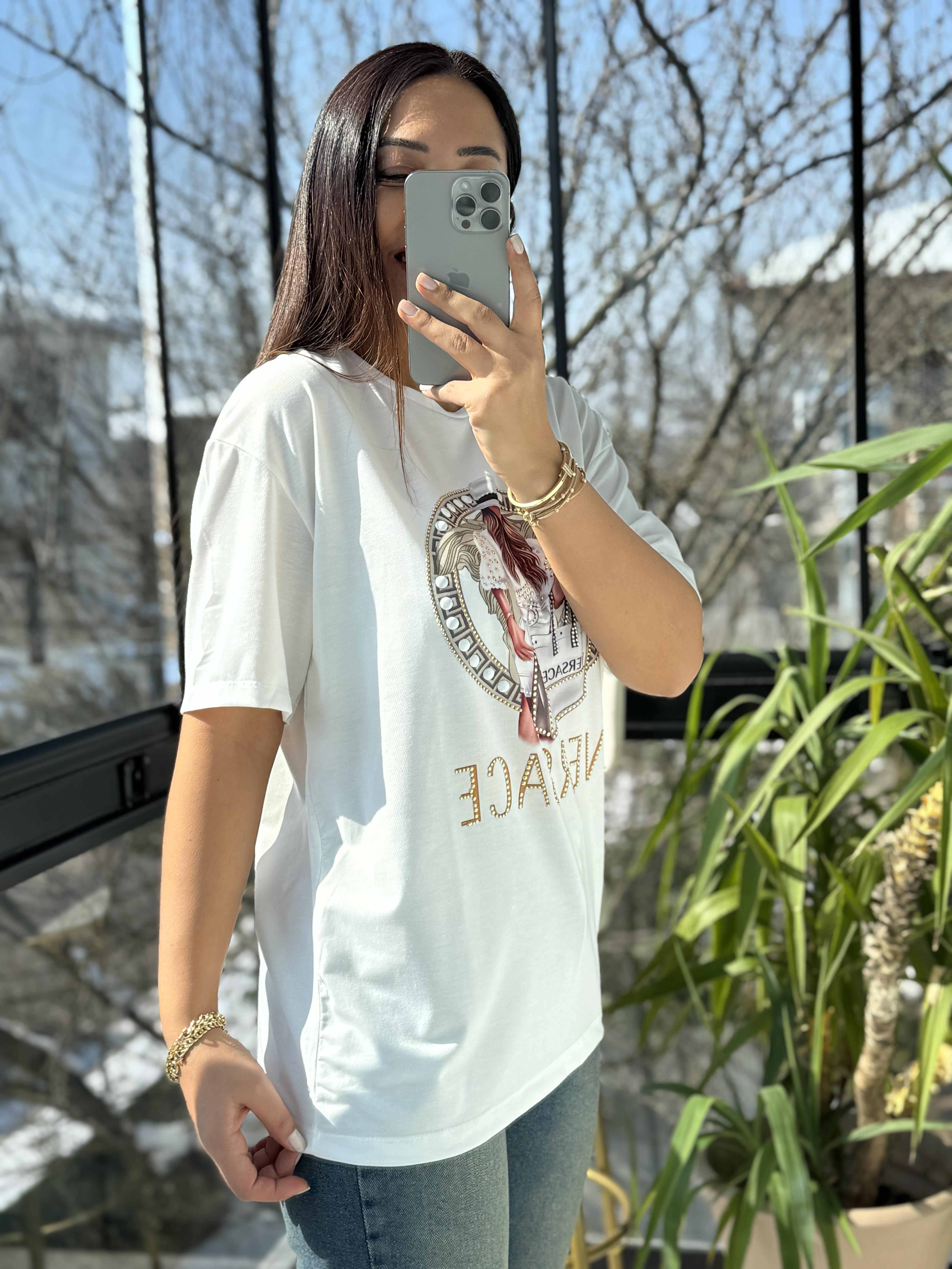 Versage Yazılı Tişört Ekru