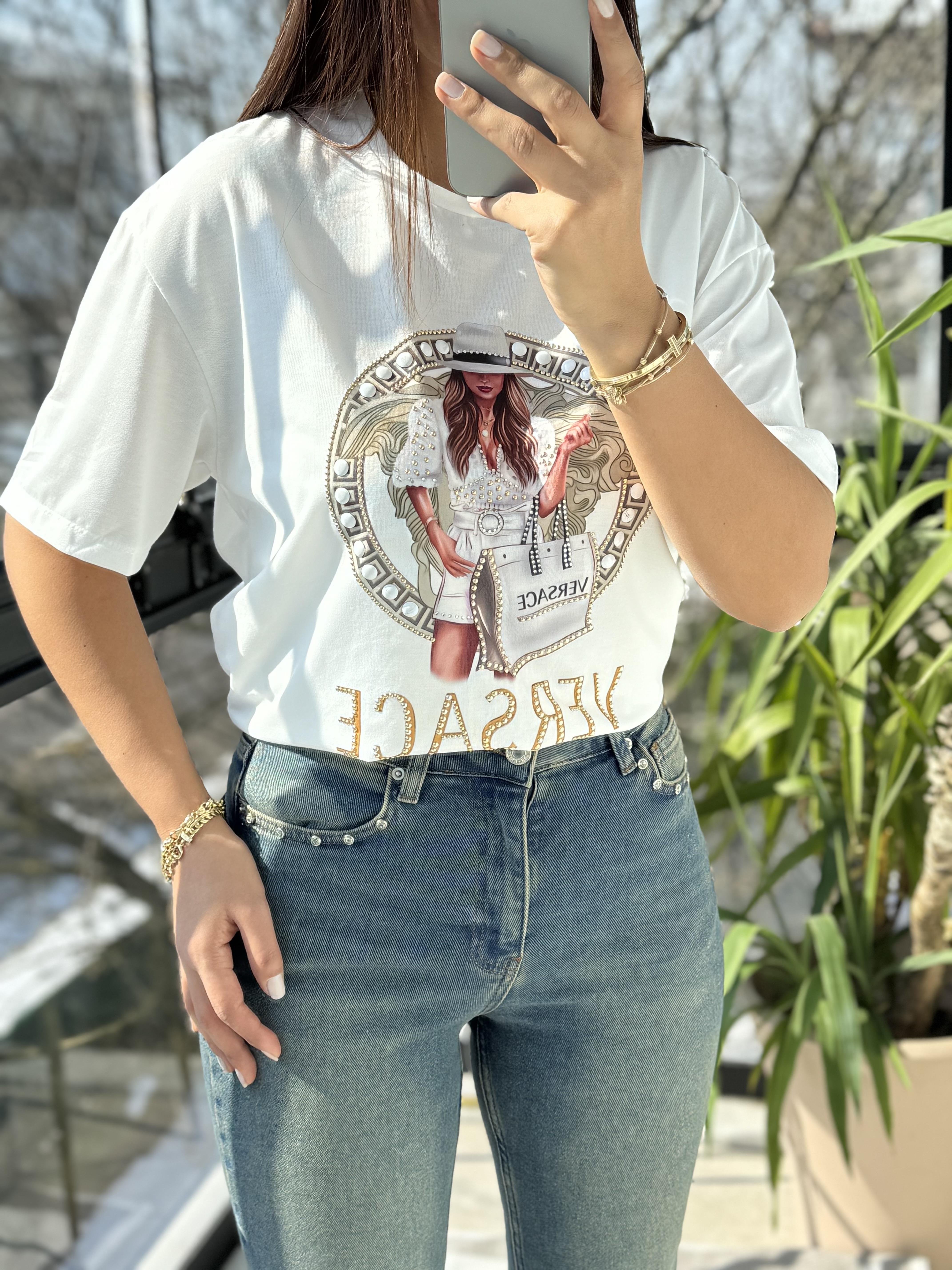 Versage Yazılı Tişört Ekru