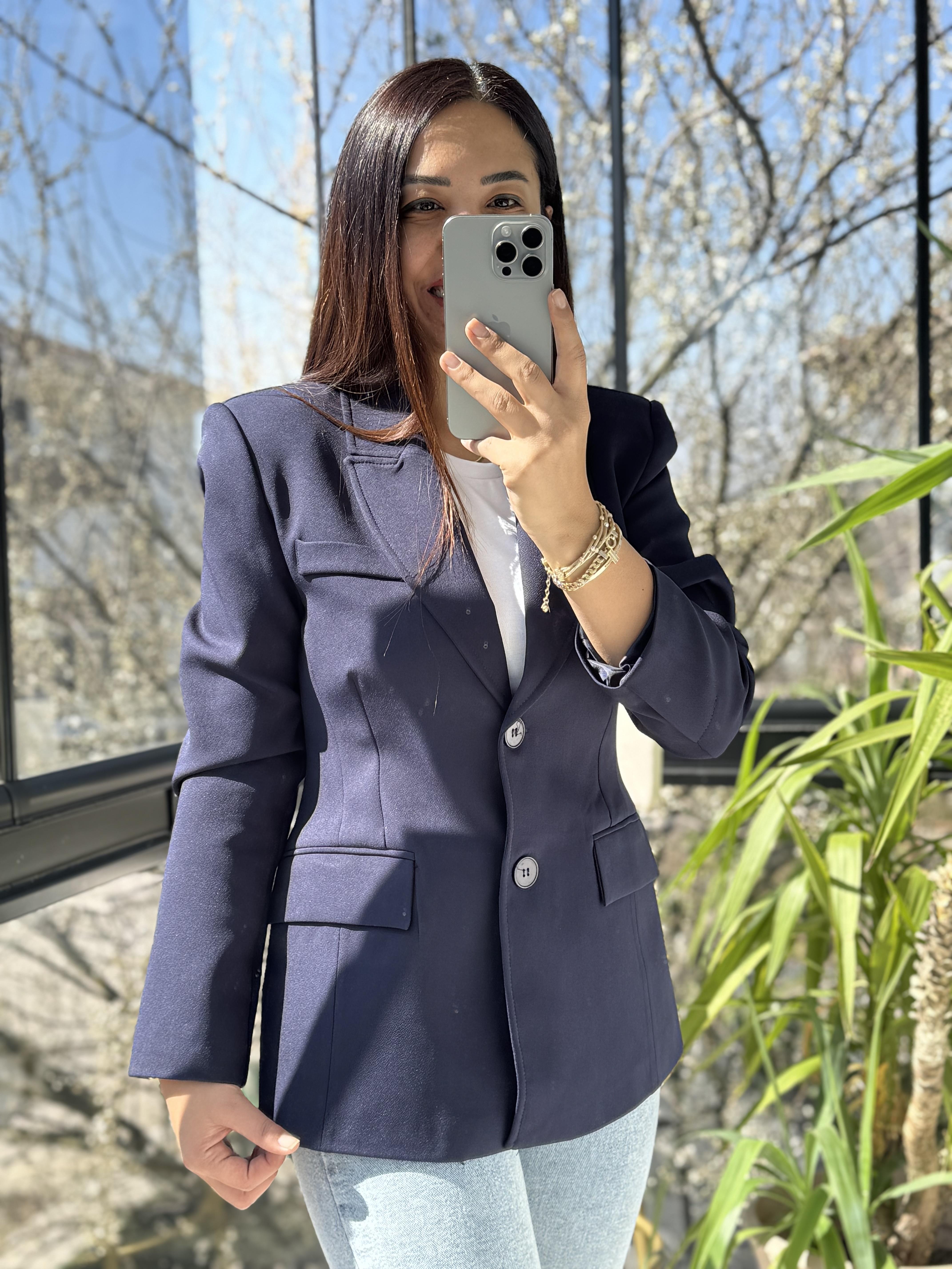 Volanlı İki Düğme Blazer Lacivert