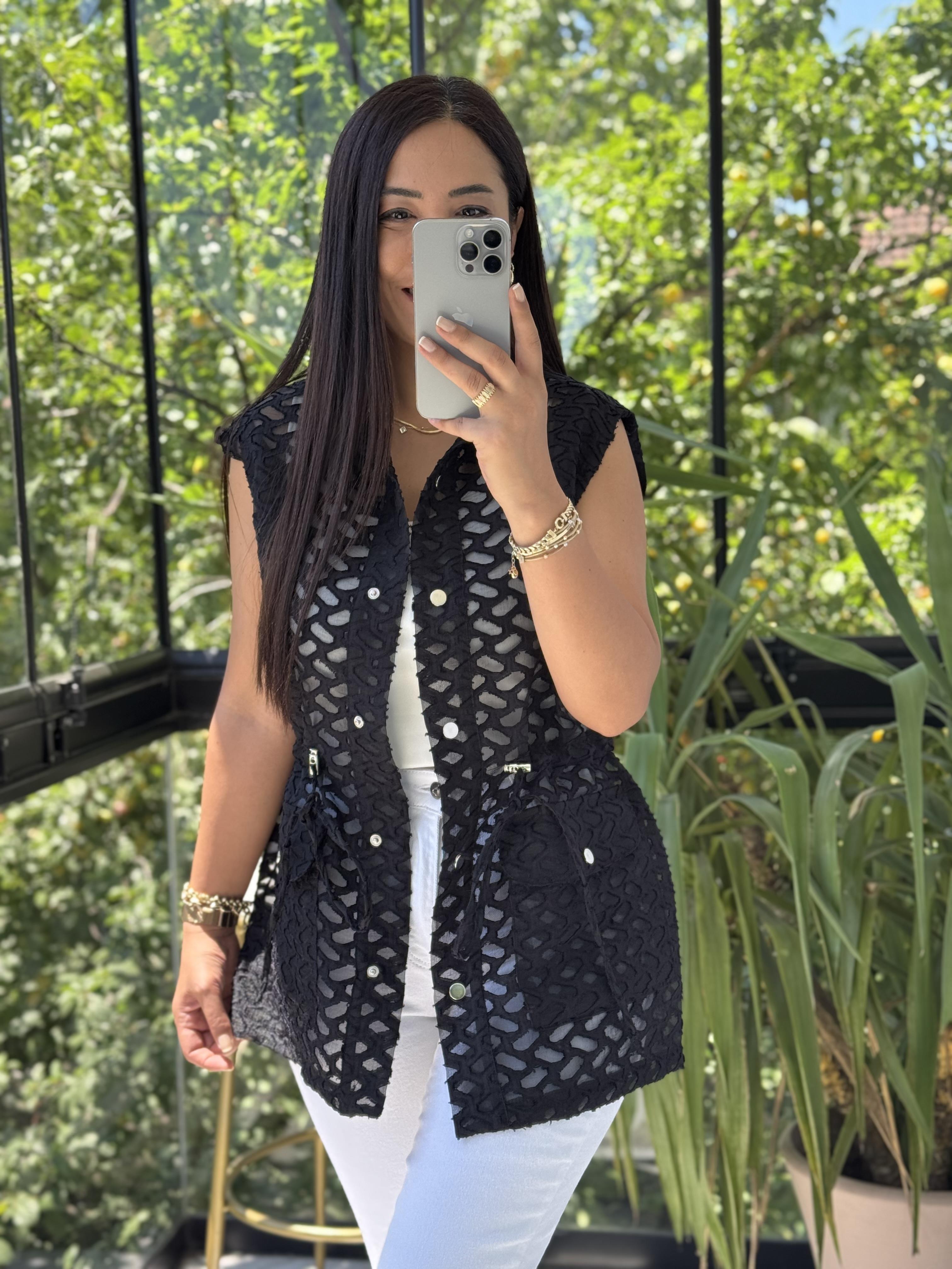Yakma Bağlamalı Yelek Siyah