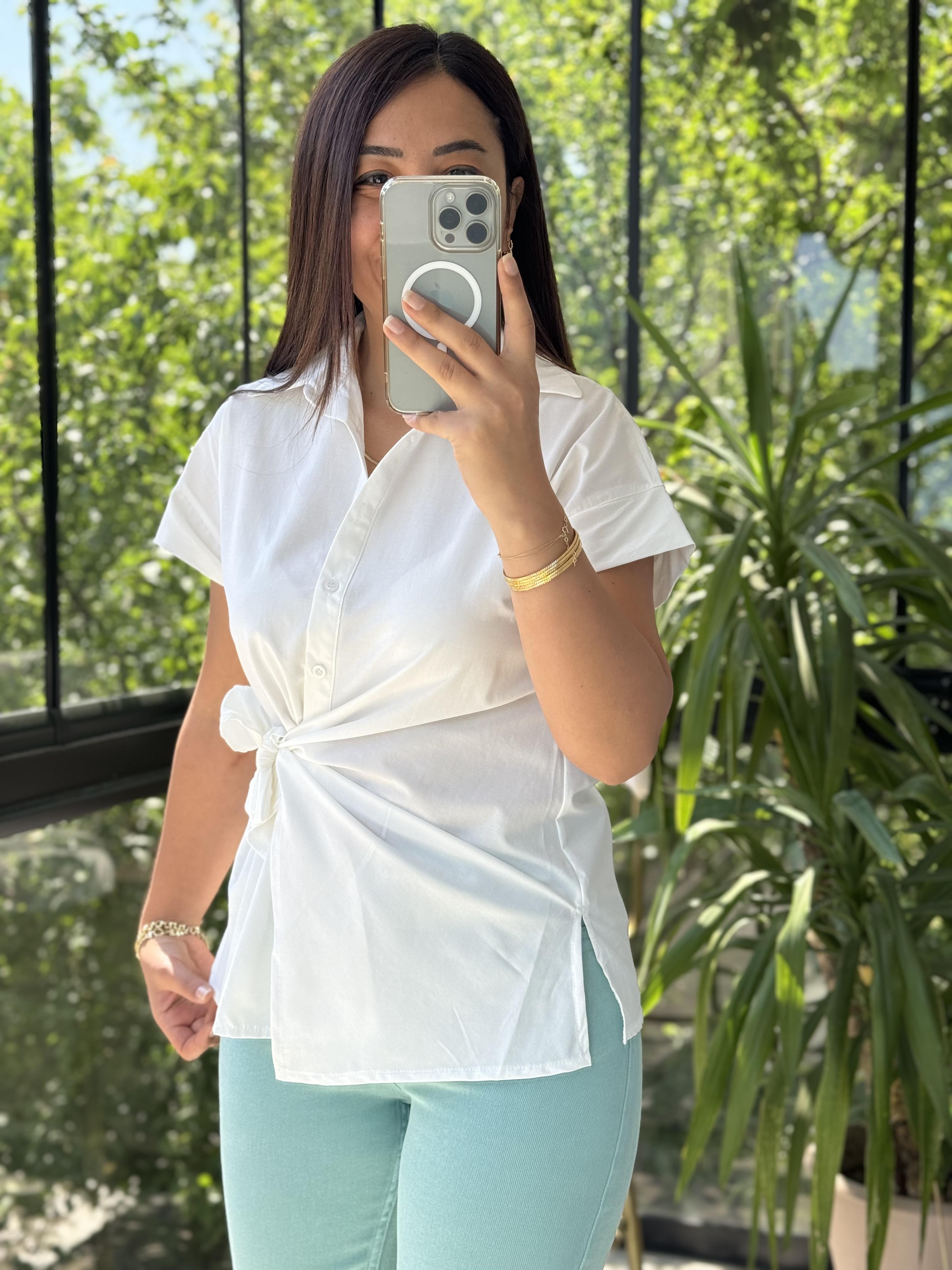 Yandan Bağlamalı Zra Gömlek Beyaz