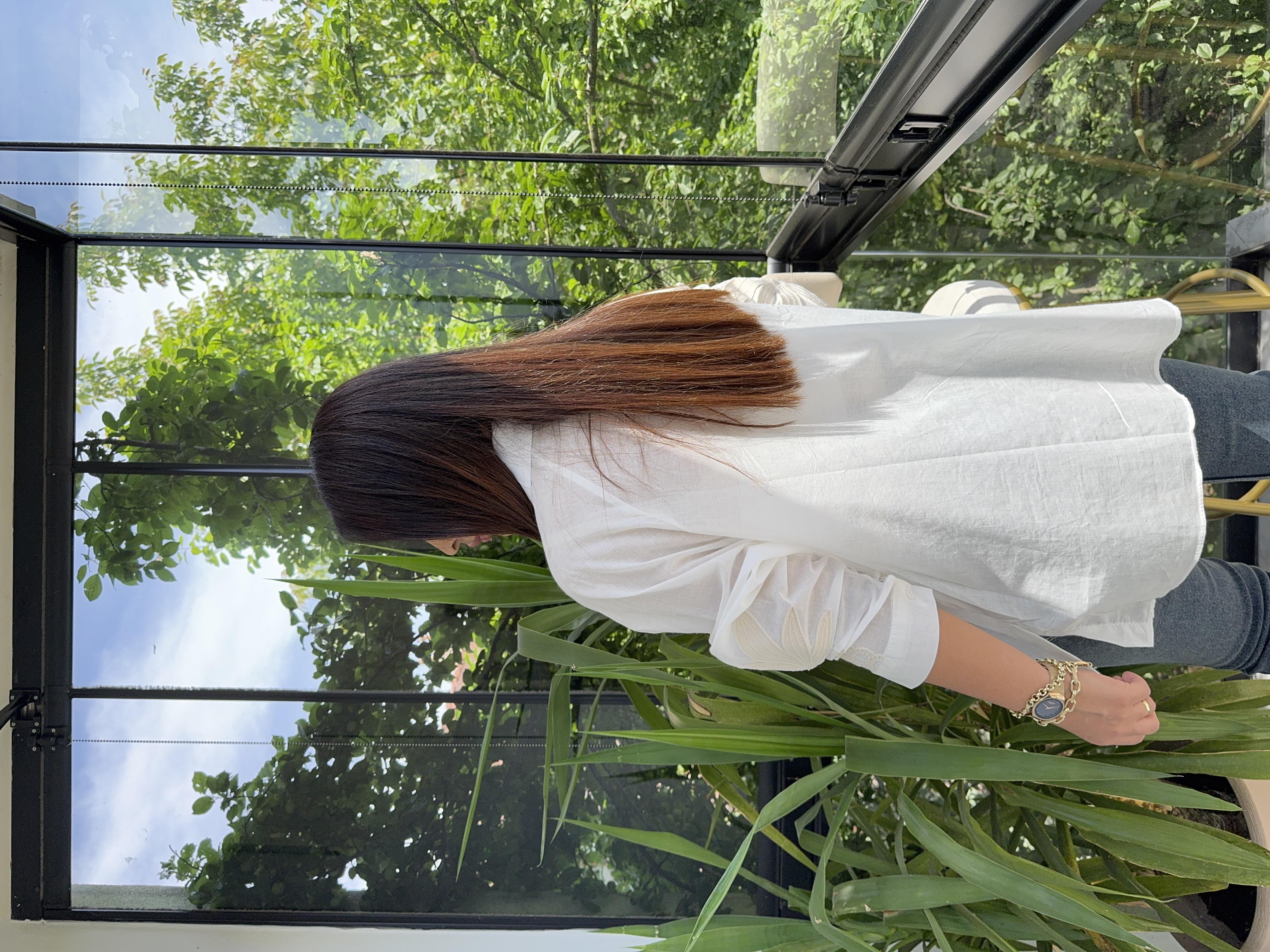 Yaprak Nakışlı Gömlek Ekru