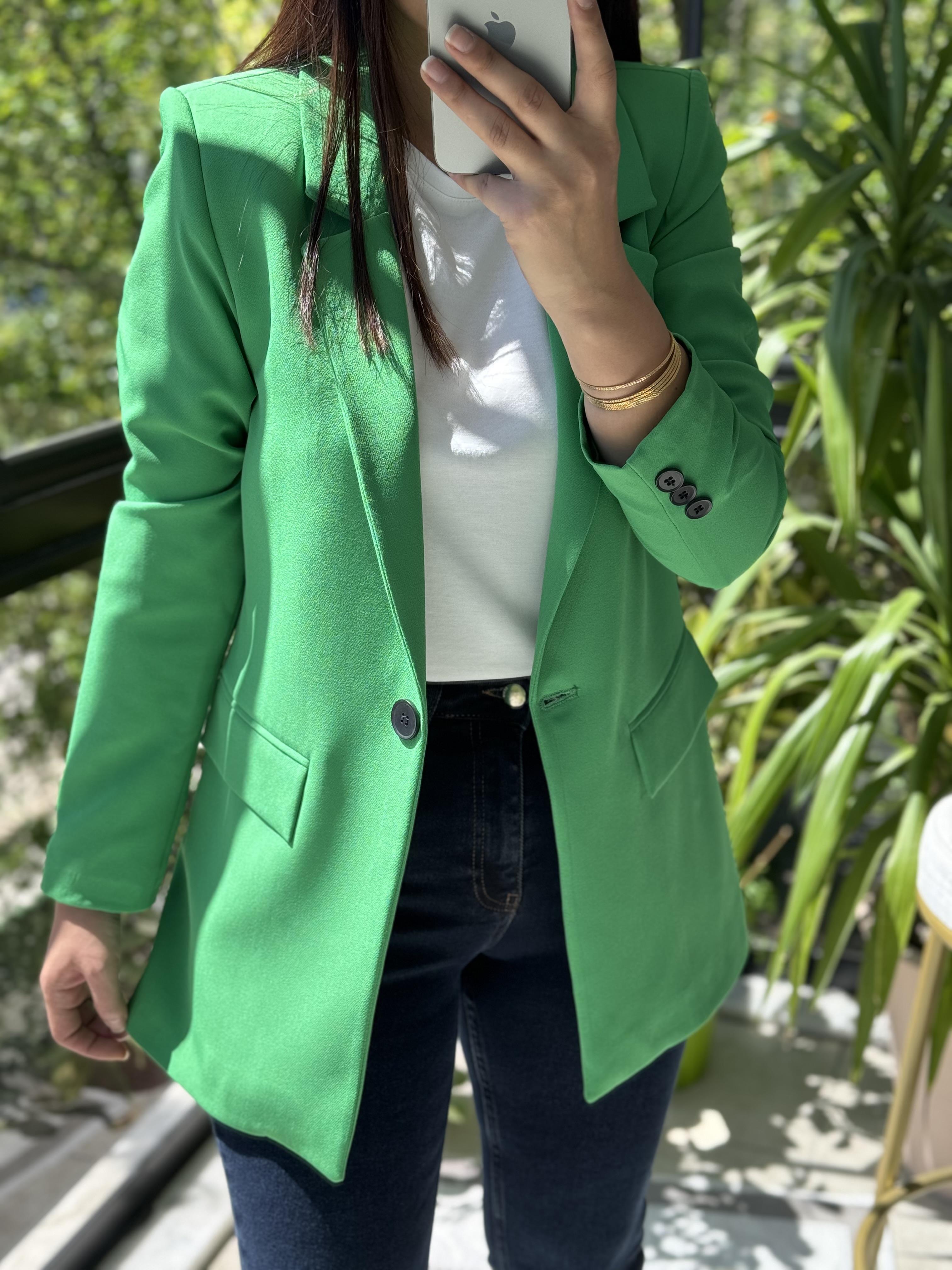 Yeşil Tek Düğme Blazer Ceket