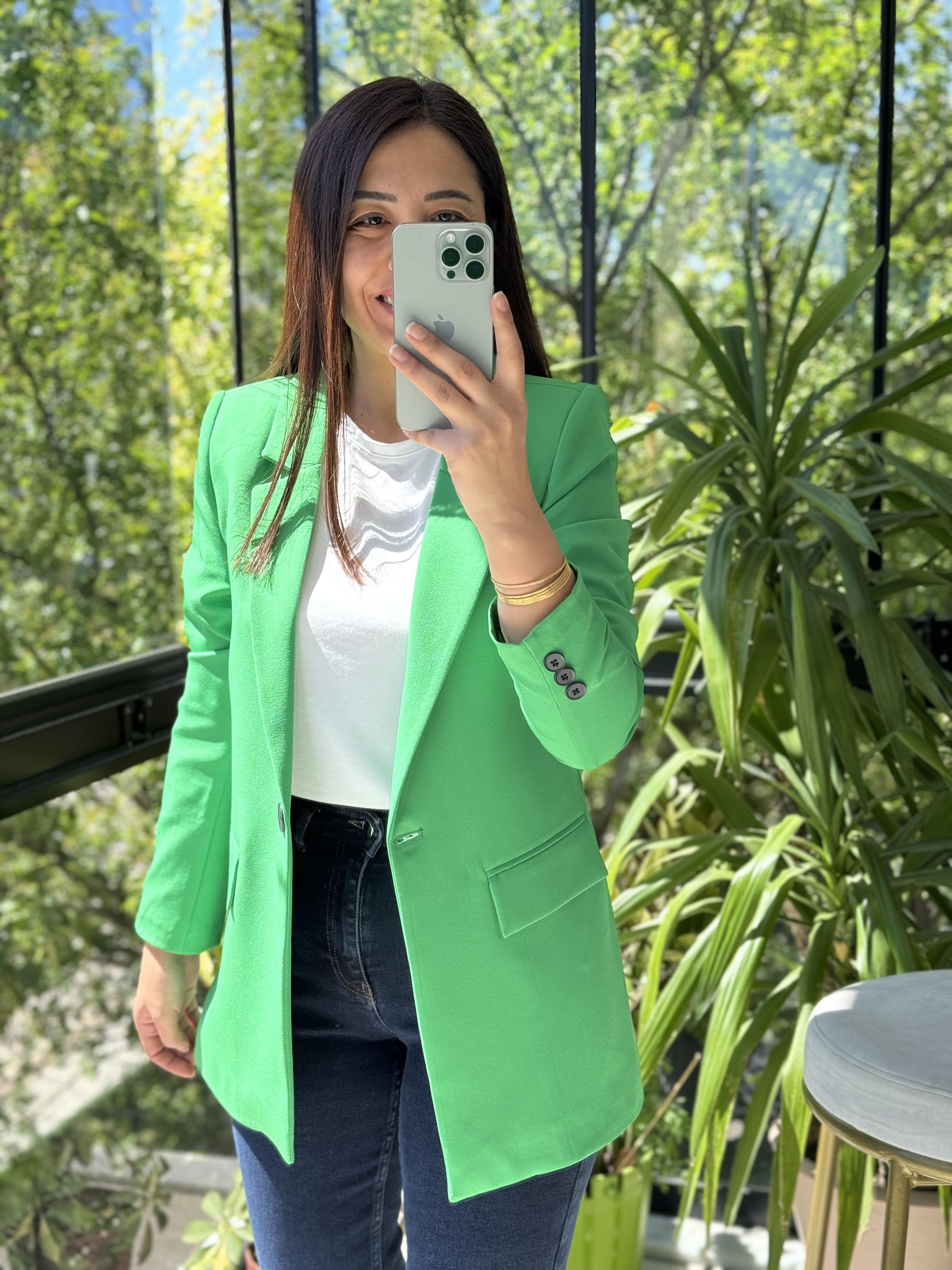 Yeşil Tek Düğme Blazer Ceket