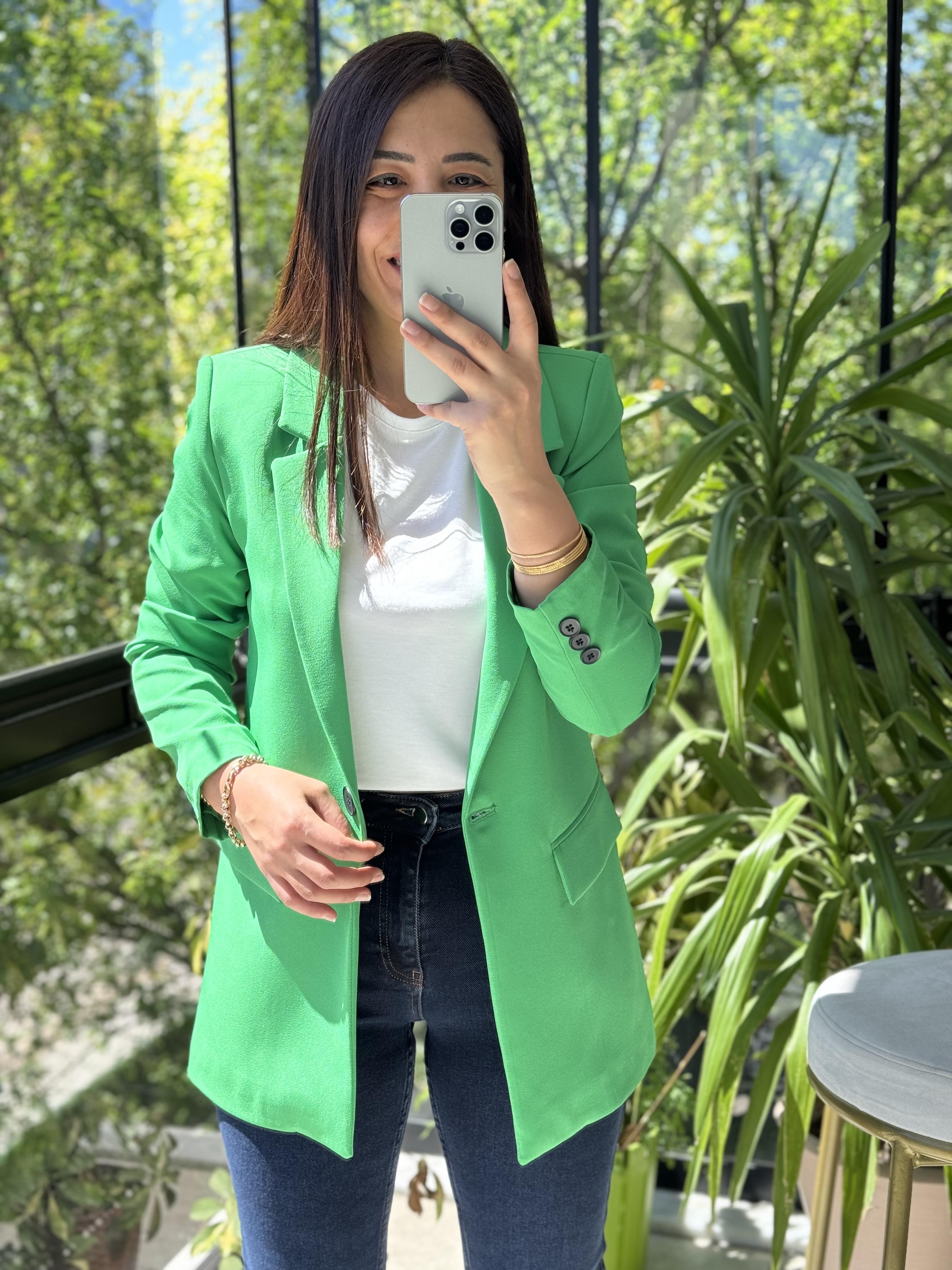 Yeşil Tek Düğme Blazer Ceket