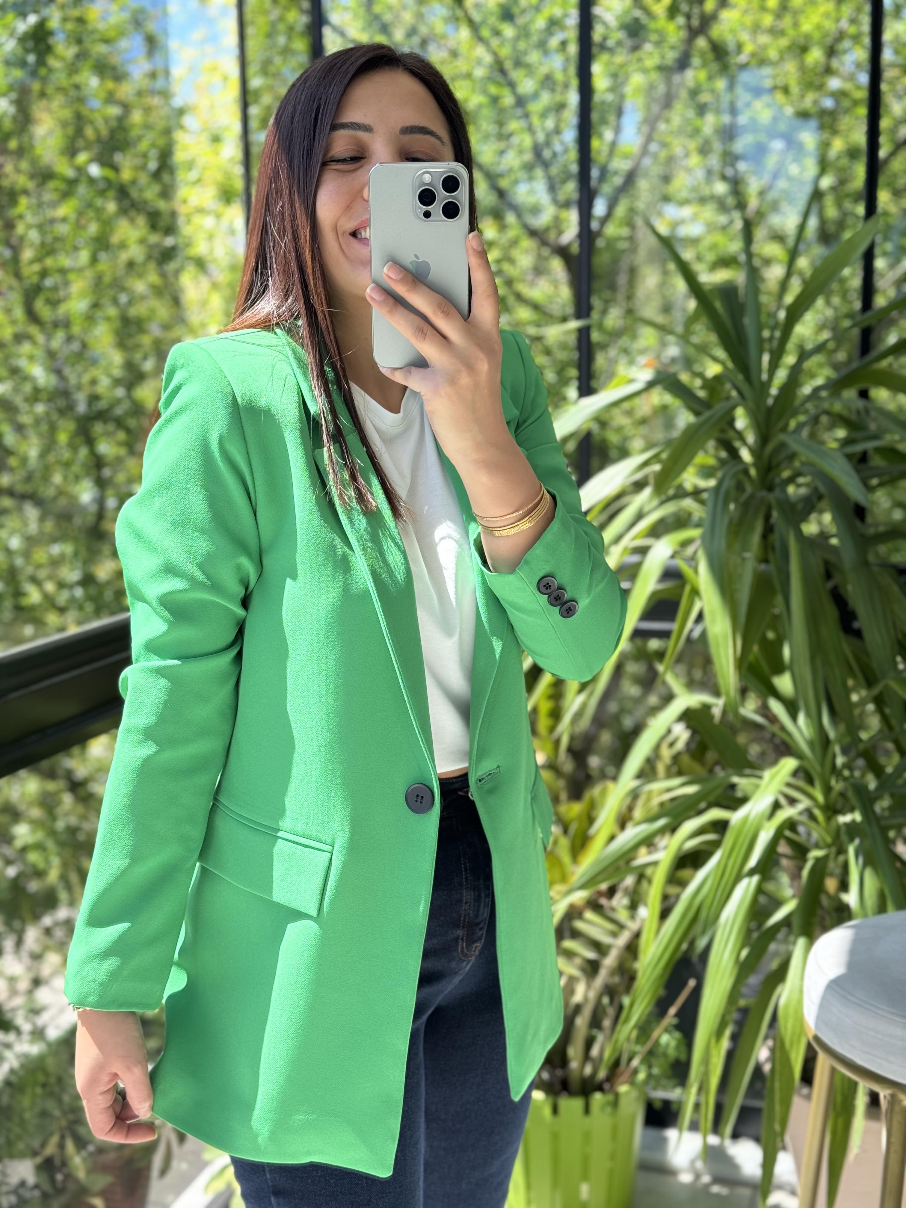 Yeşil Tek Düğme Blazer Ceket