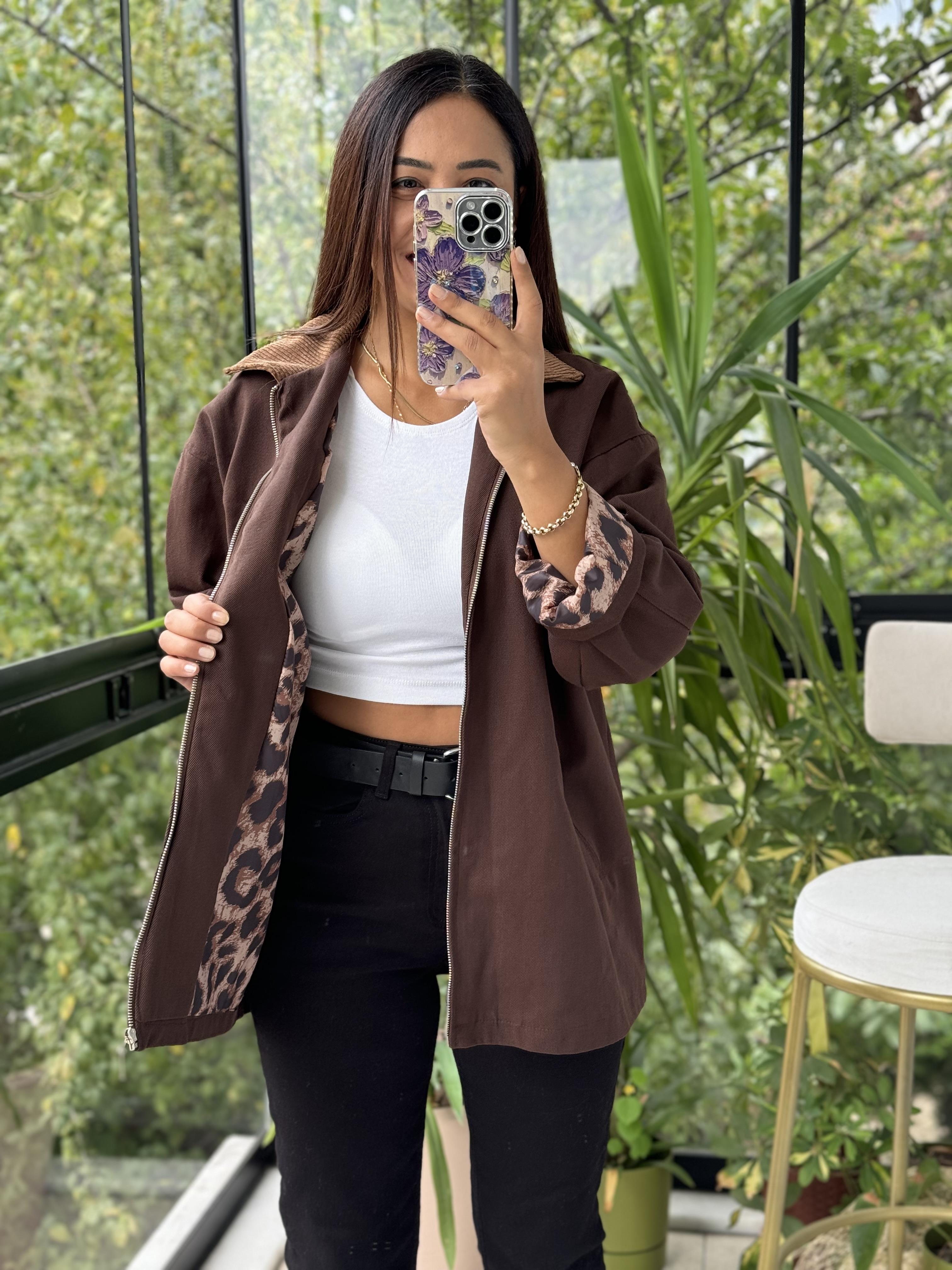 Zra İç Astarı Leopar Gabardin Trenç Kahve