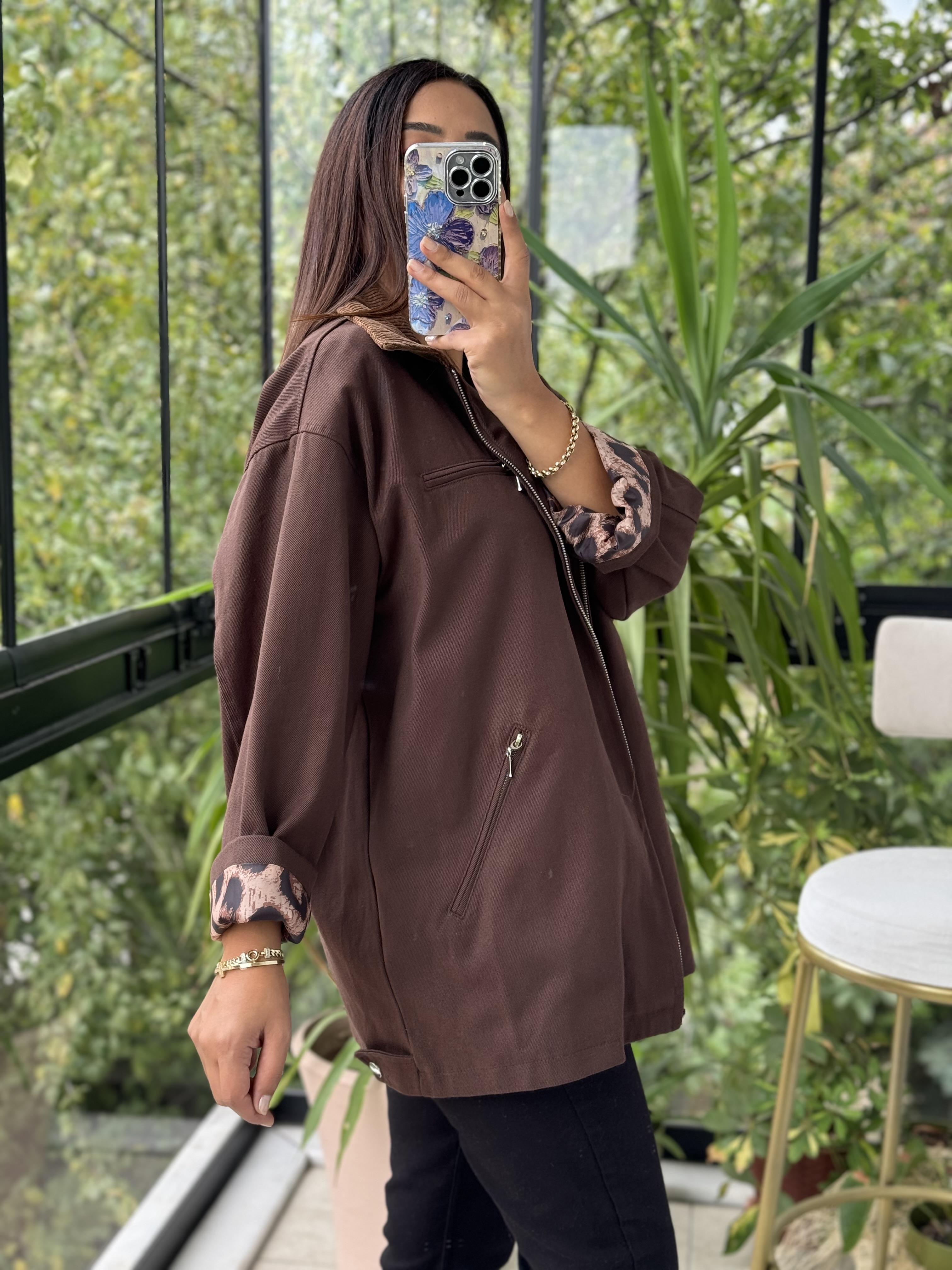 Zra İç Astarı Leopar Gabardin Trenç Kahve