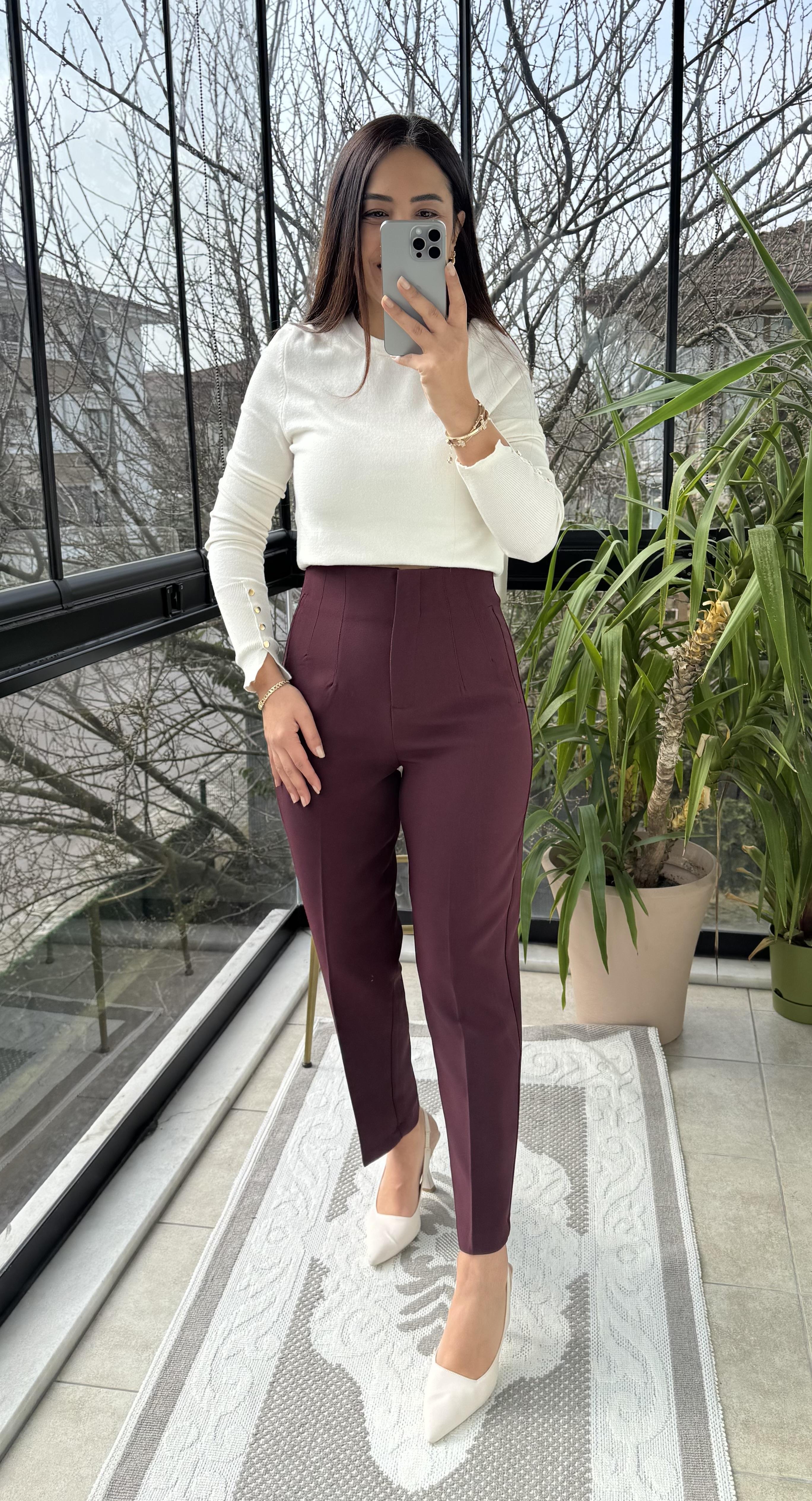 Zra Model Crep Kumaş Pantolon Mürdüm