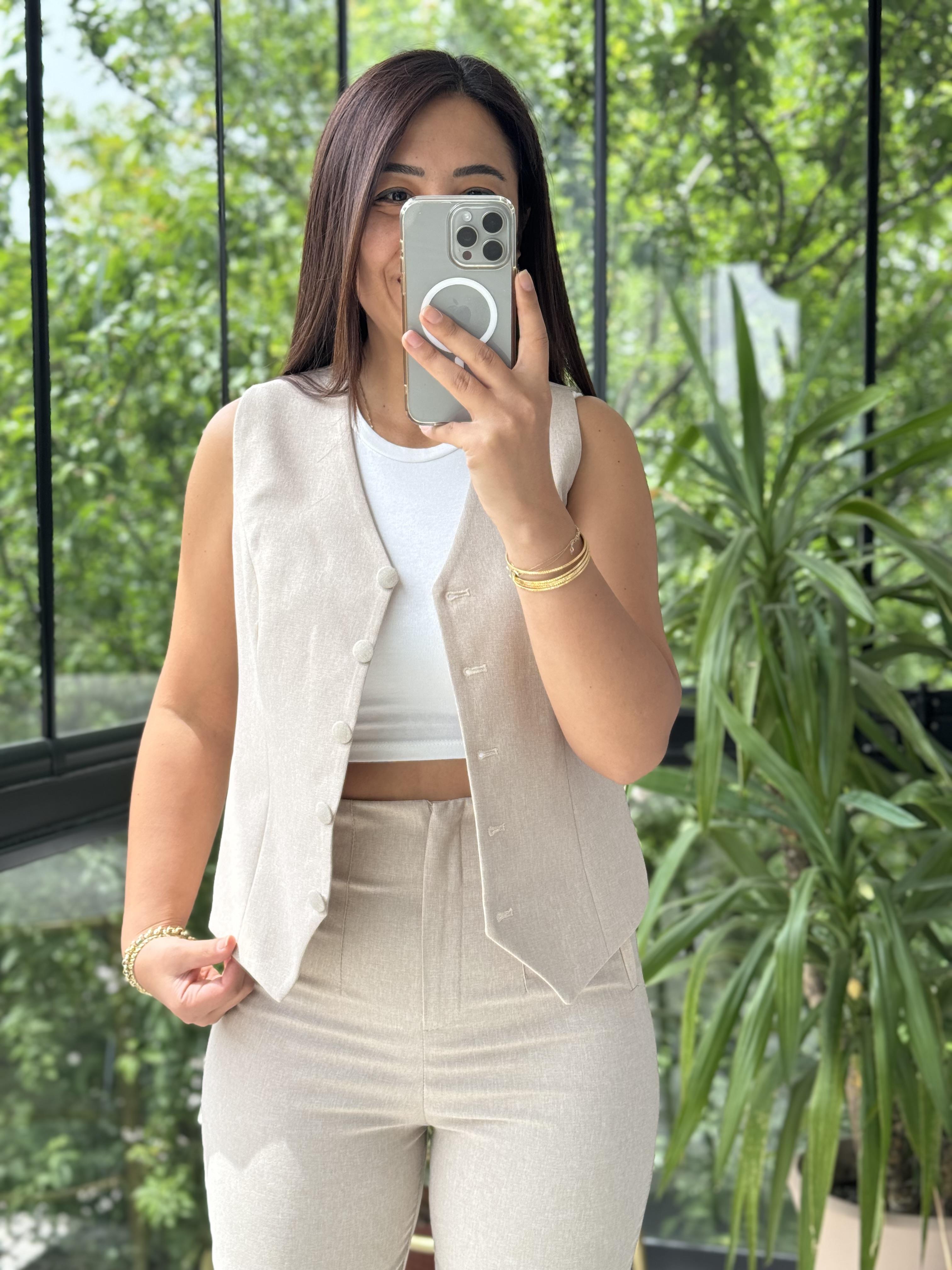 Zra Model Yelekli Takım Bej