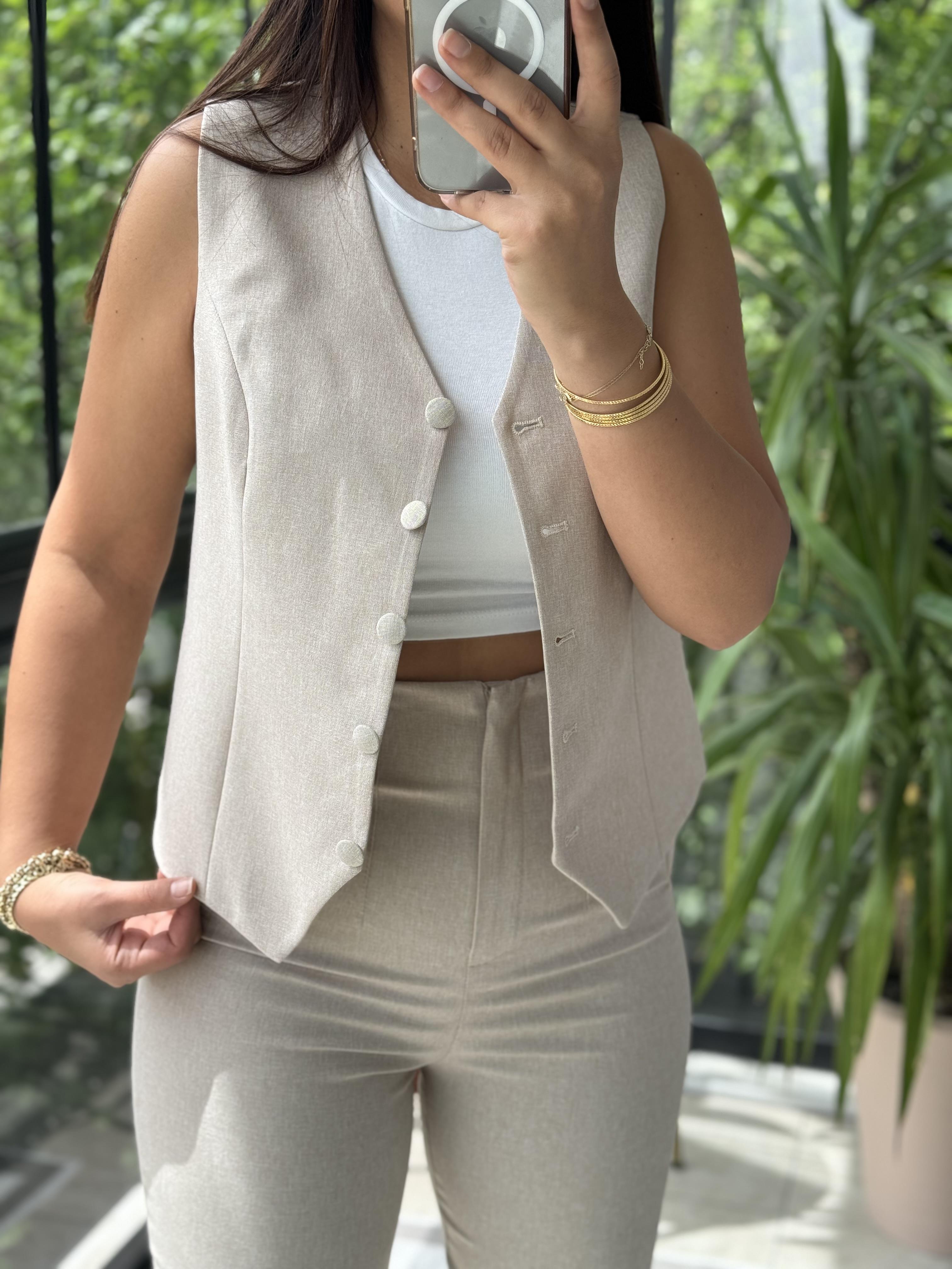 Zra Model Yelekli Takım Bej