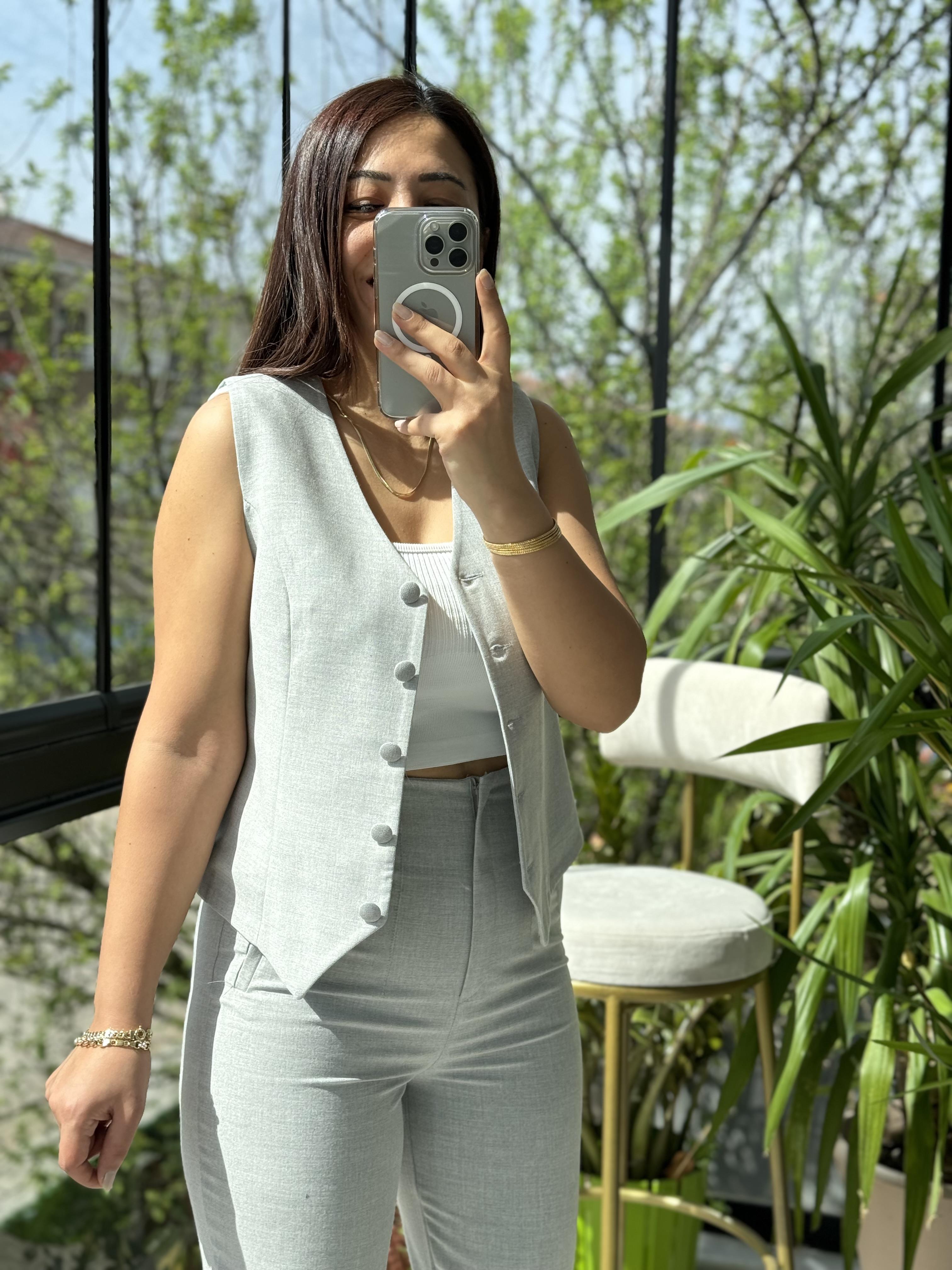 Zra Model Yelekli Takım Gri