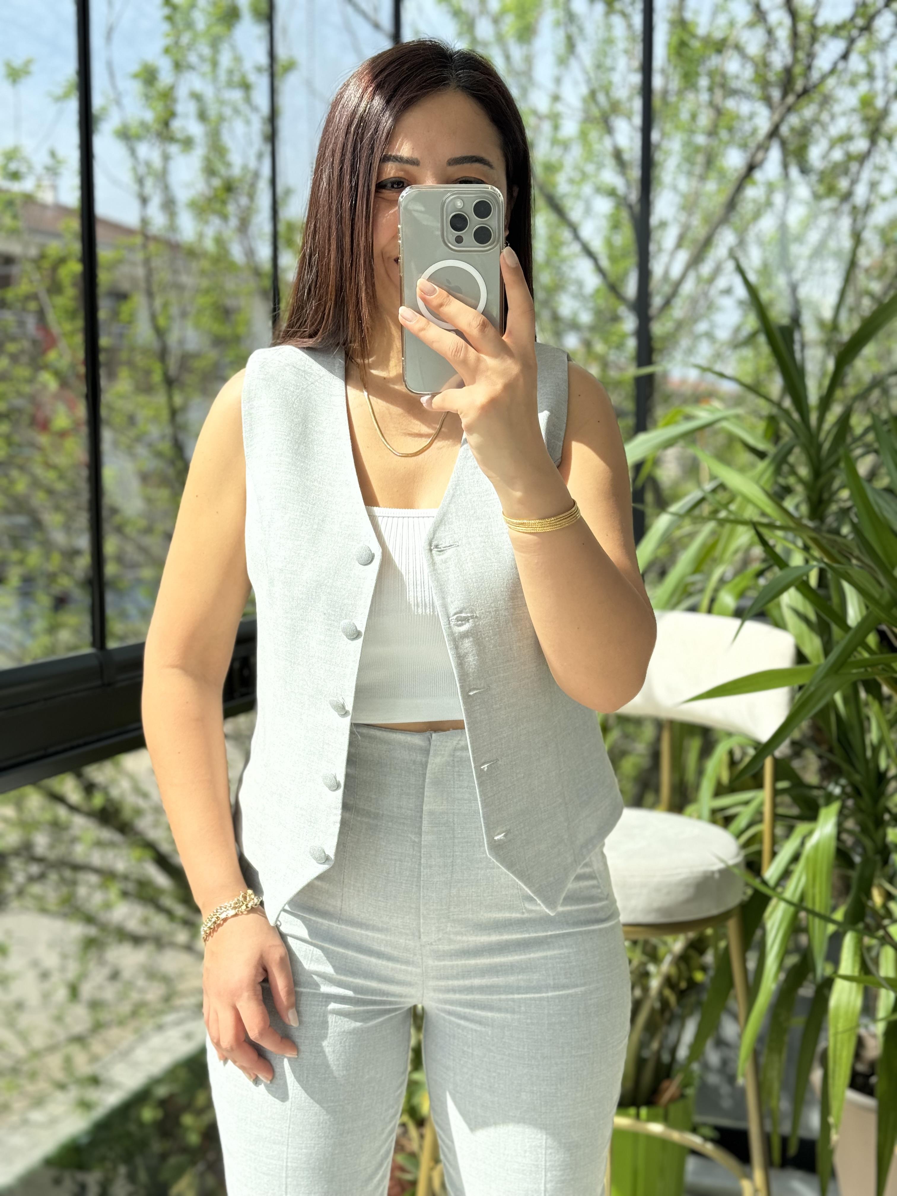 Zra Model Yelekli Takım Gri