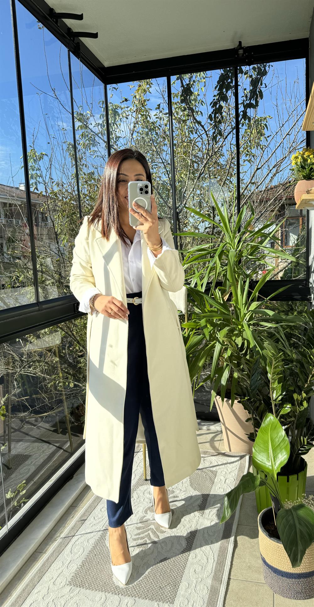  Bornoz Model İthal Kumaş Kaban Krem