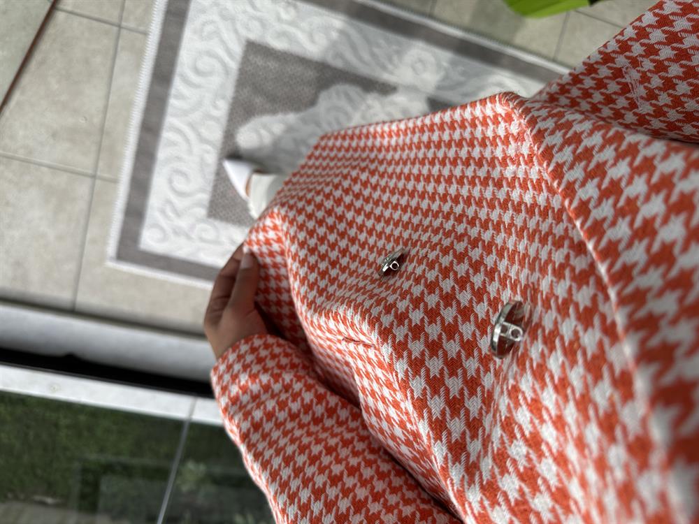 Kazayağı Gümüş Düğme Tüvit Blazer Ceket Turuncu