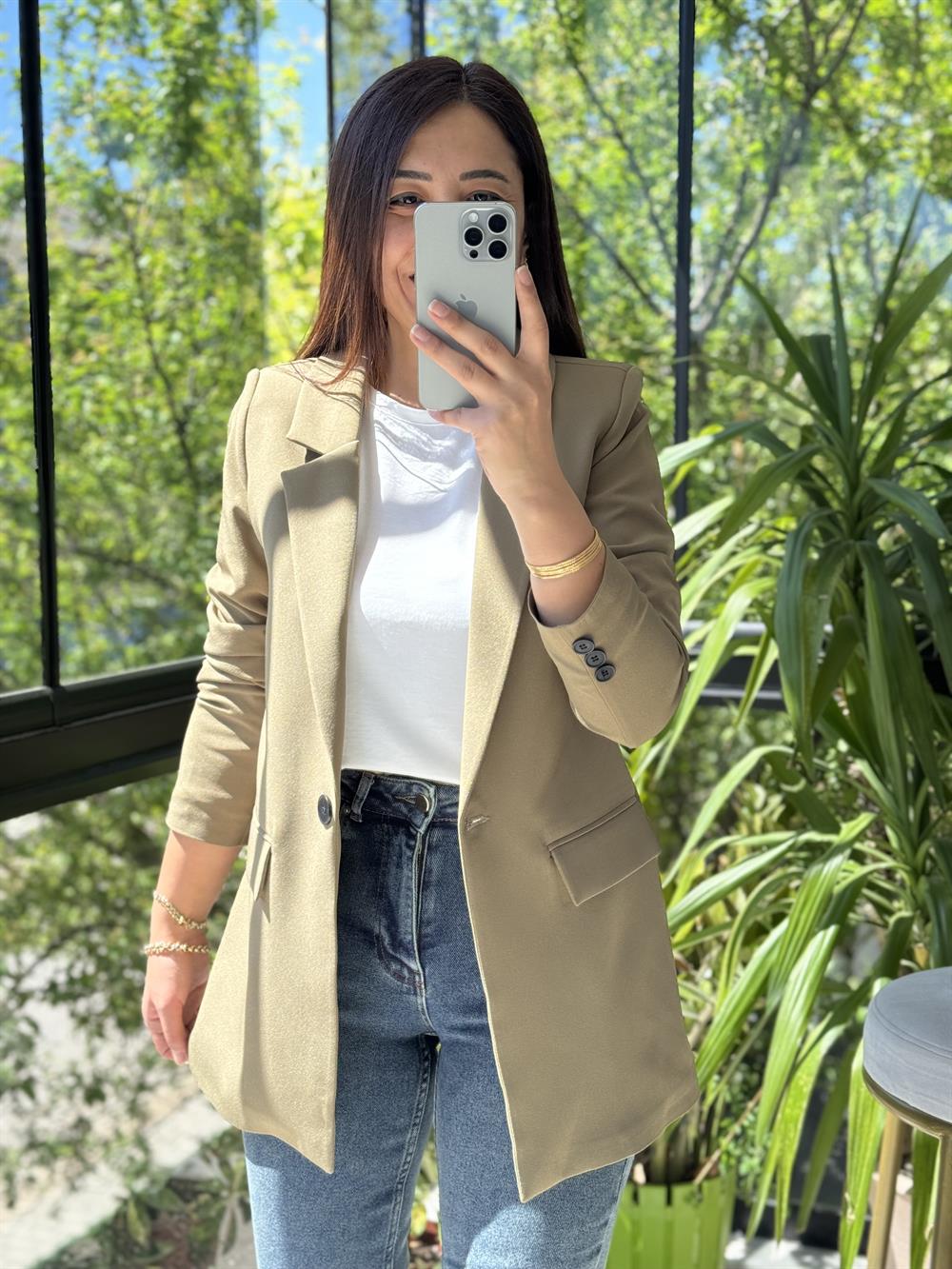  Tek Düğme Blazer Ceket Haki Yeşili