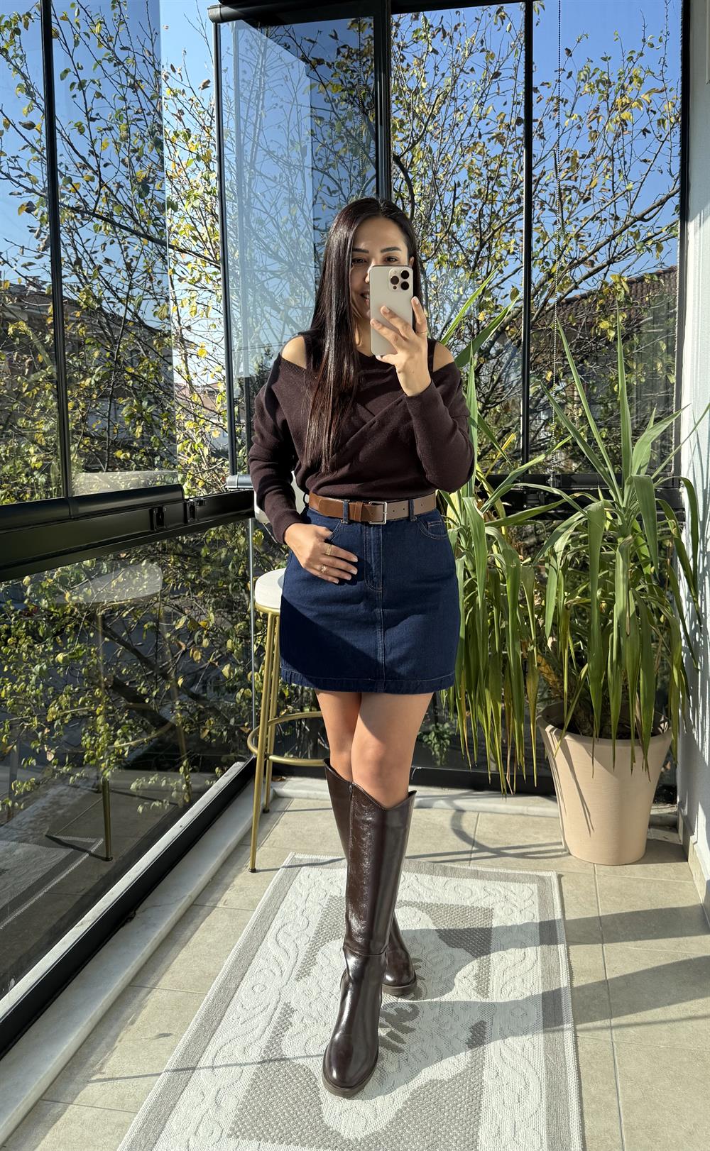 Çift Parçalı Triko Bluz Kahve