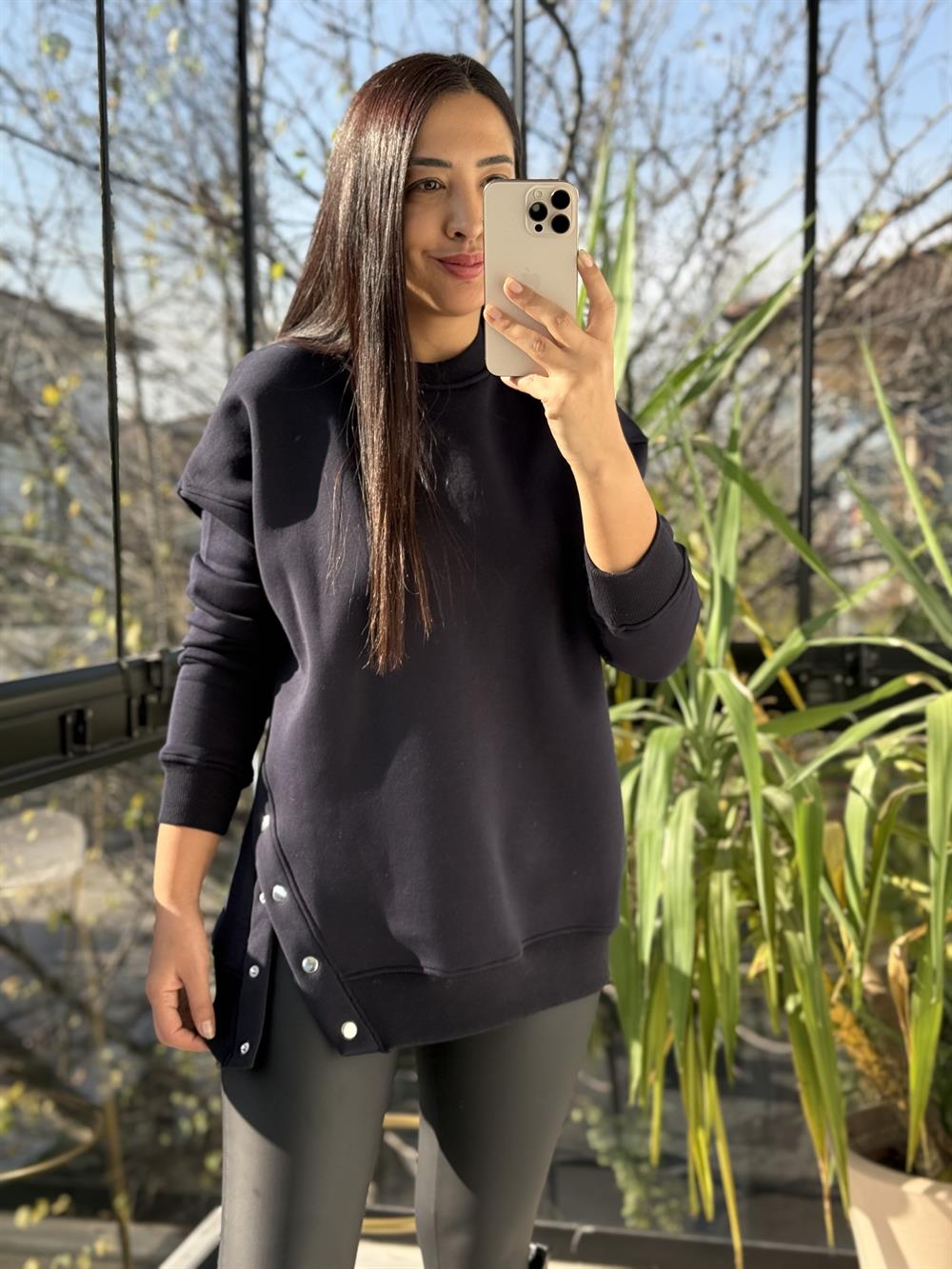 Yanı Çıtçıtlı Sweatshirt Lacivert