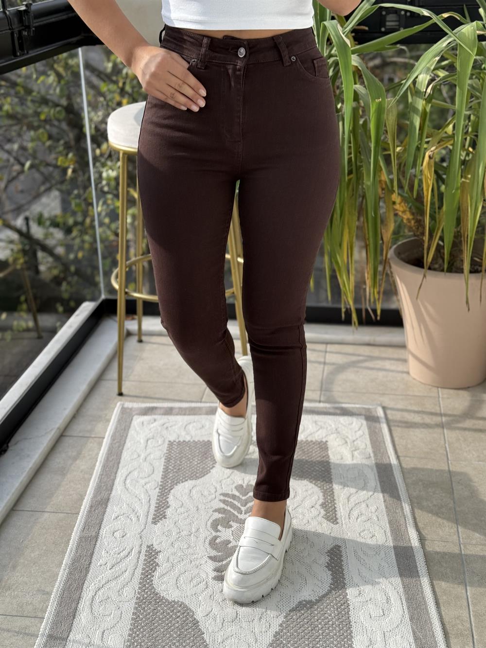 Toparlayıcı Skinny Jean Kahve