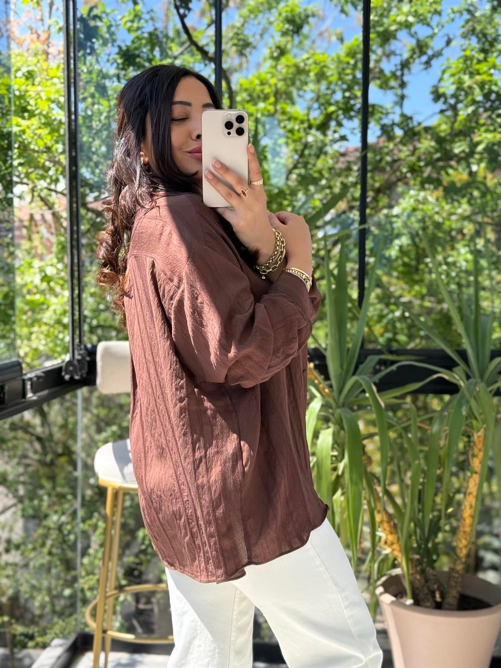 Transparan Gömlek Kahve