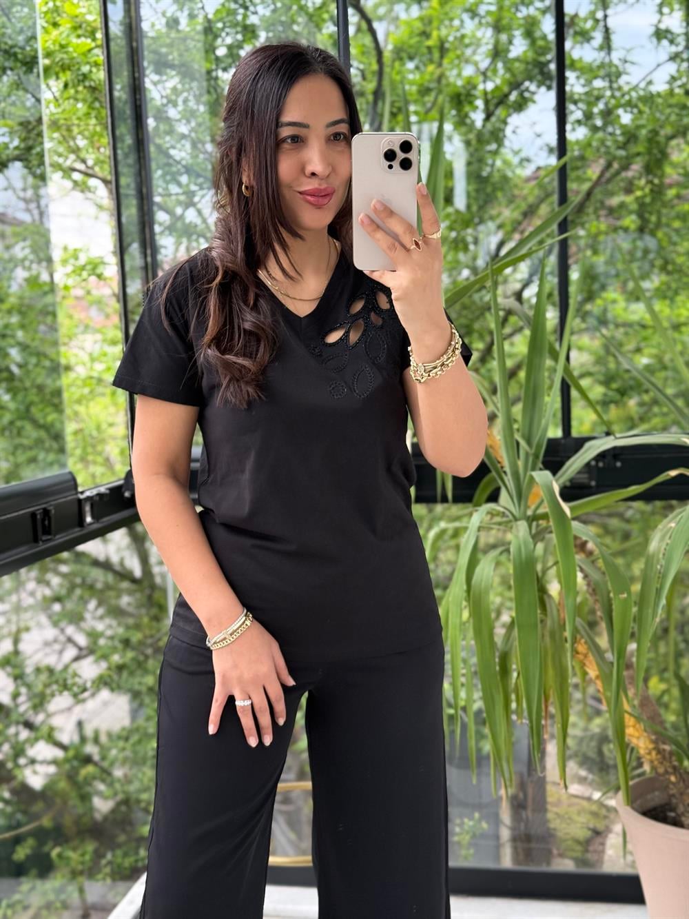 Tek Omzu Lazerli Boncuklu Siyah