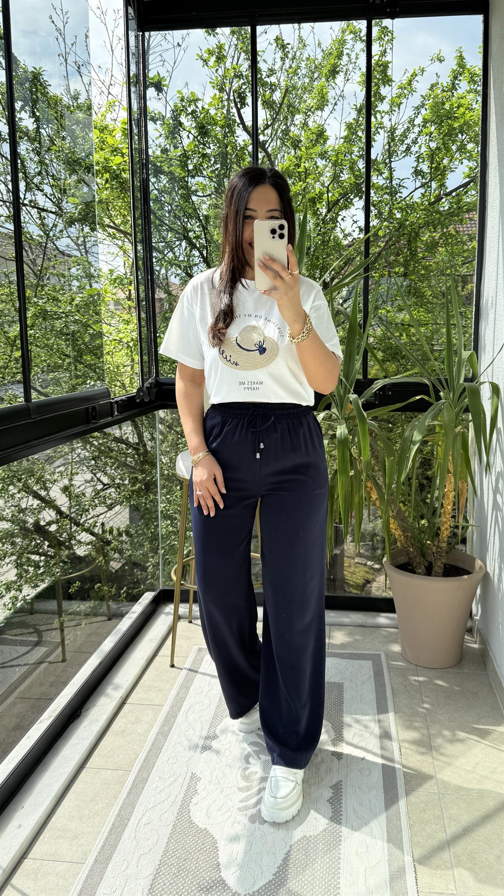 Bol Paça Dökümlü Pantolon Lacivert