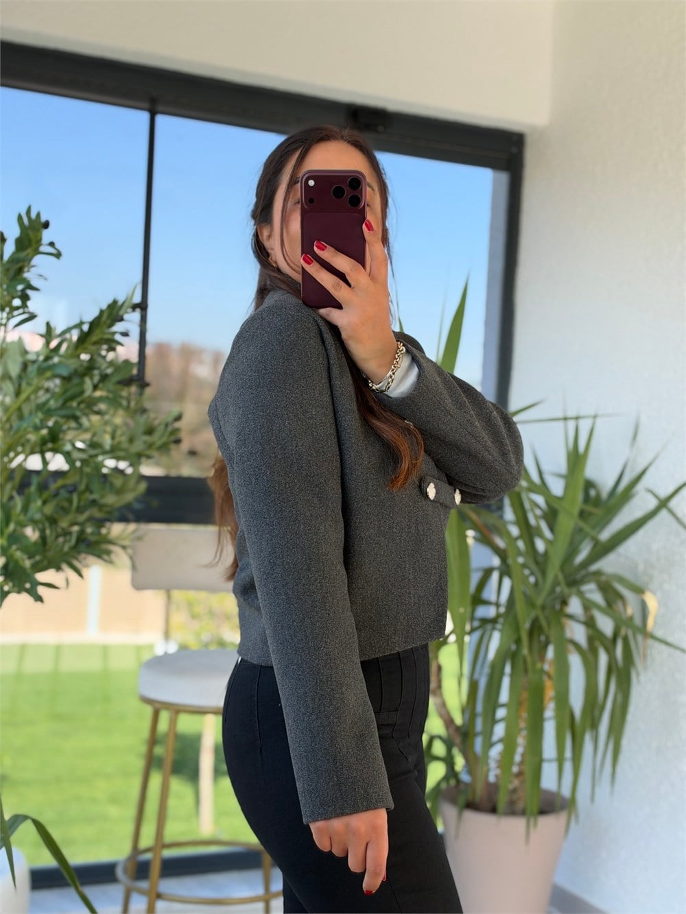 Çapraz Yaka Kaşe Ceket Antrasit