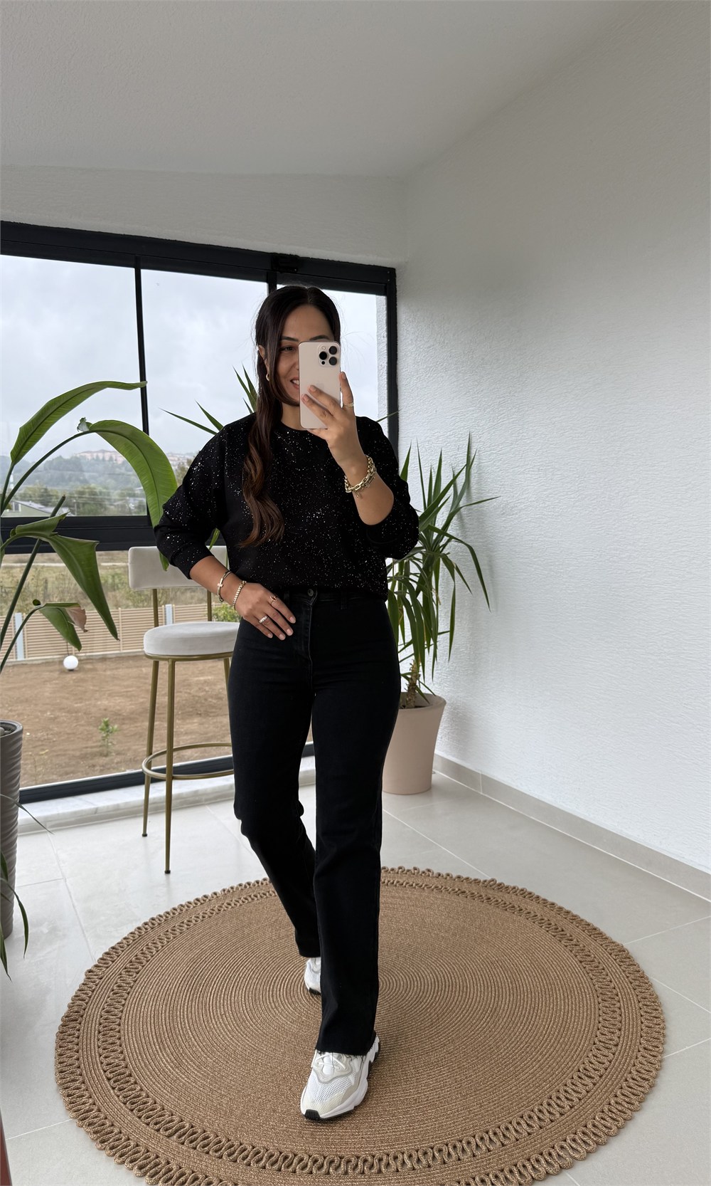 Simli Oysh Sweatshirt Siyah