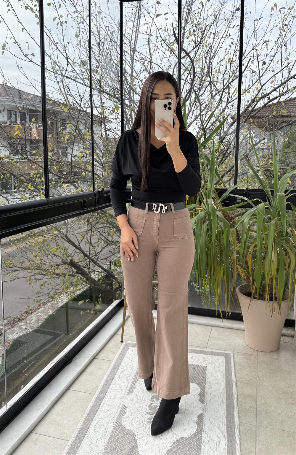 Sandy Kayık Yaka Bluz Siyah