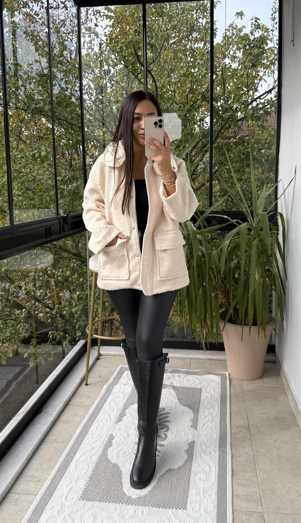 Cepli Kaşe Kaban Ekru