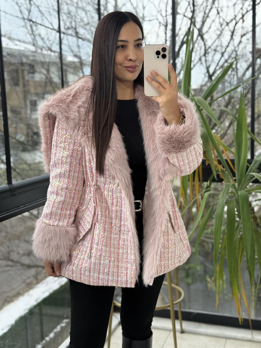 İthal Full payetli Kürk Pembe