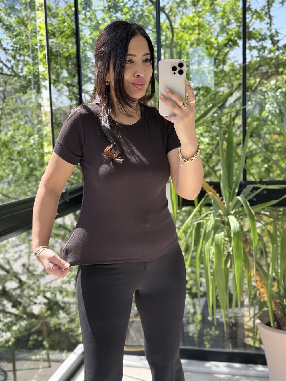 Dilvin Kısa Kollu Tişört Koyu Kahve