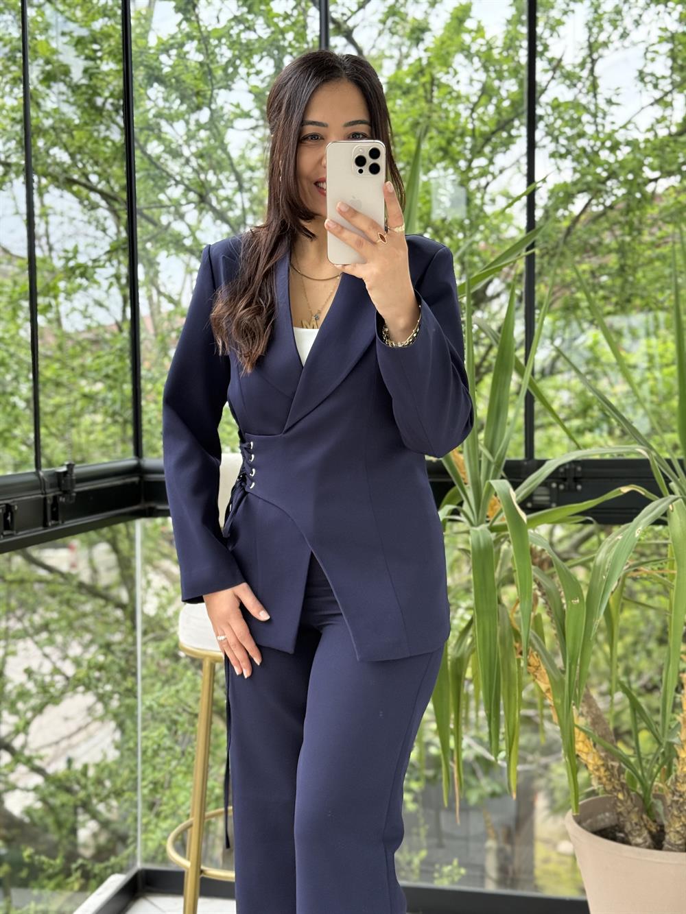 Yandan Kuş Gözlü Takım Lacivert