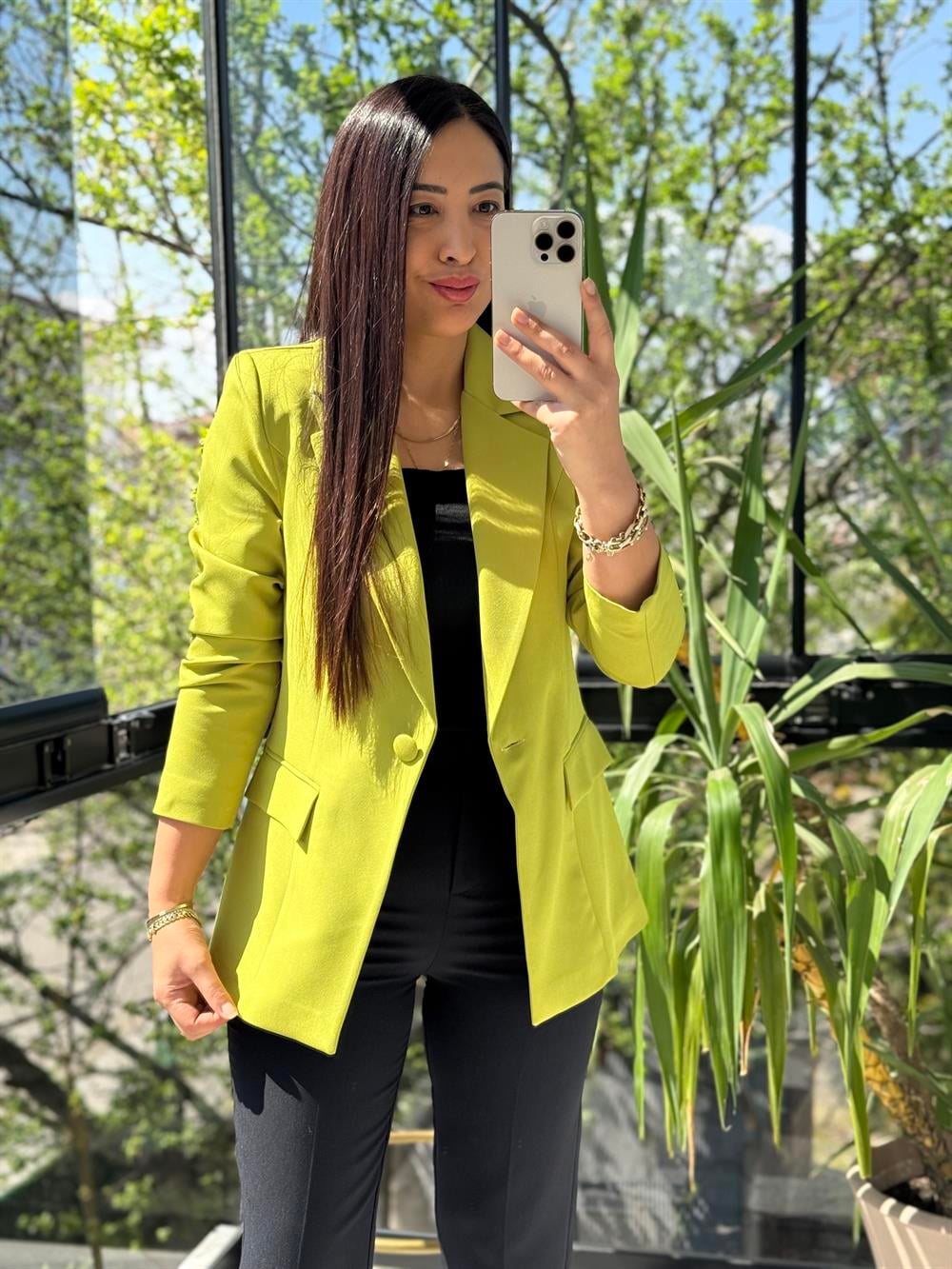 Tek Düğme Blazer Ceket Kivi Yeşili