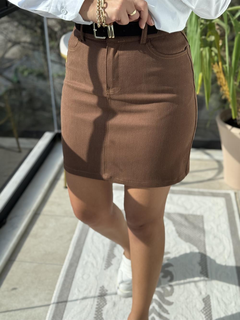 Kemerli Lüx Seri Etek Camel