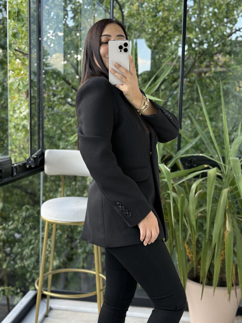 Kaşe Slim Blazer Ceket Siyah