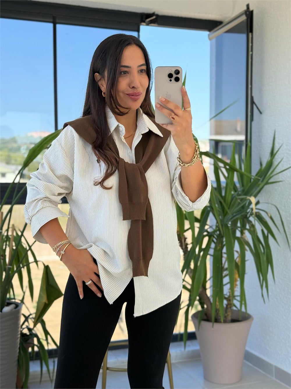 İthal Model Atkı Detaylı Gömlek Bej