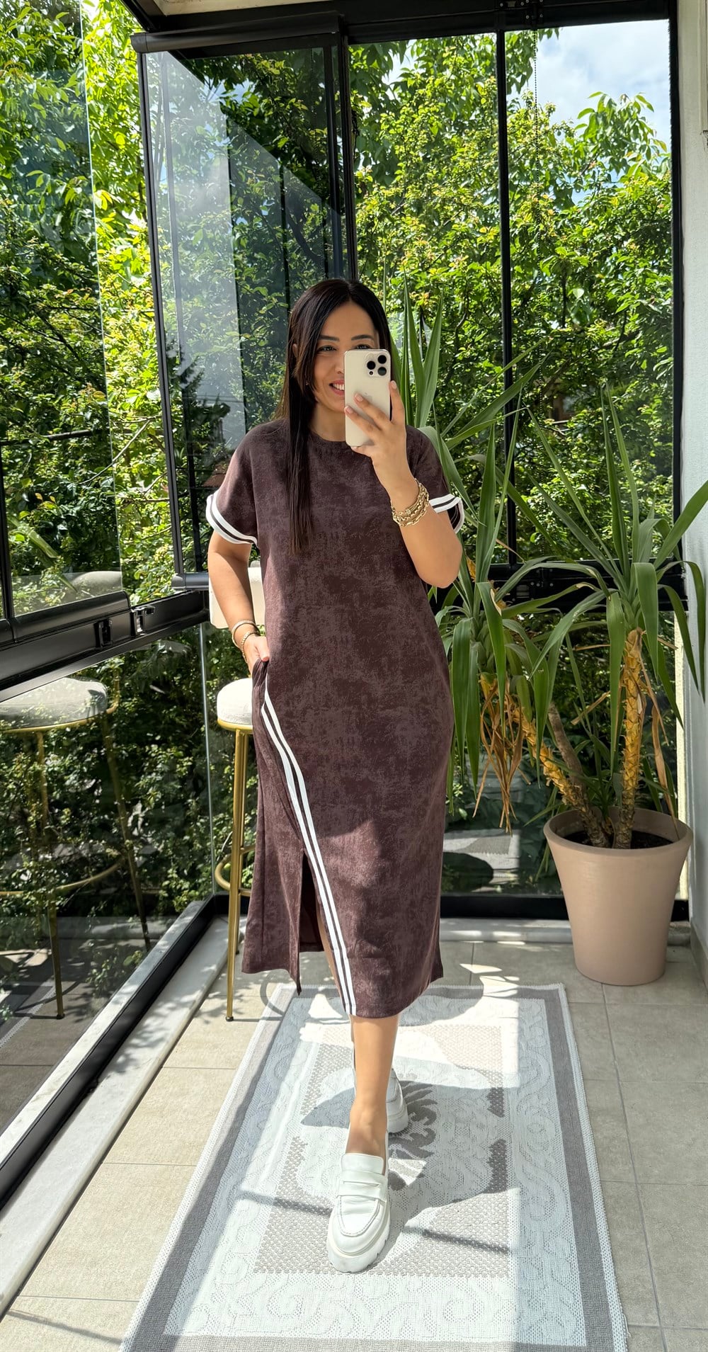 Batik Desen Elbise Kahve