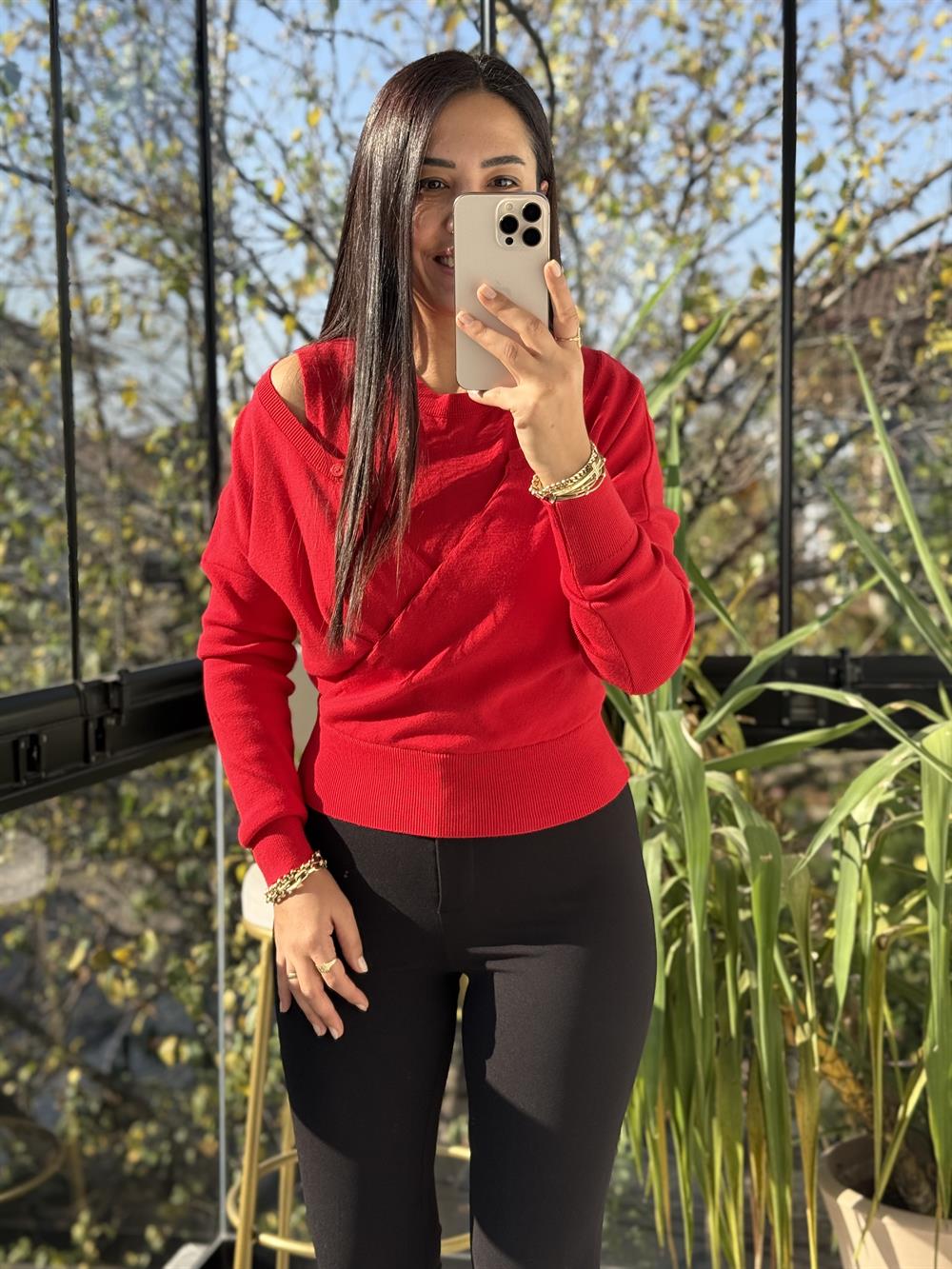 Çift Parçalı Triko Bluz Kırmızı