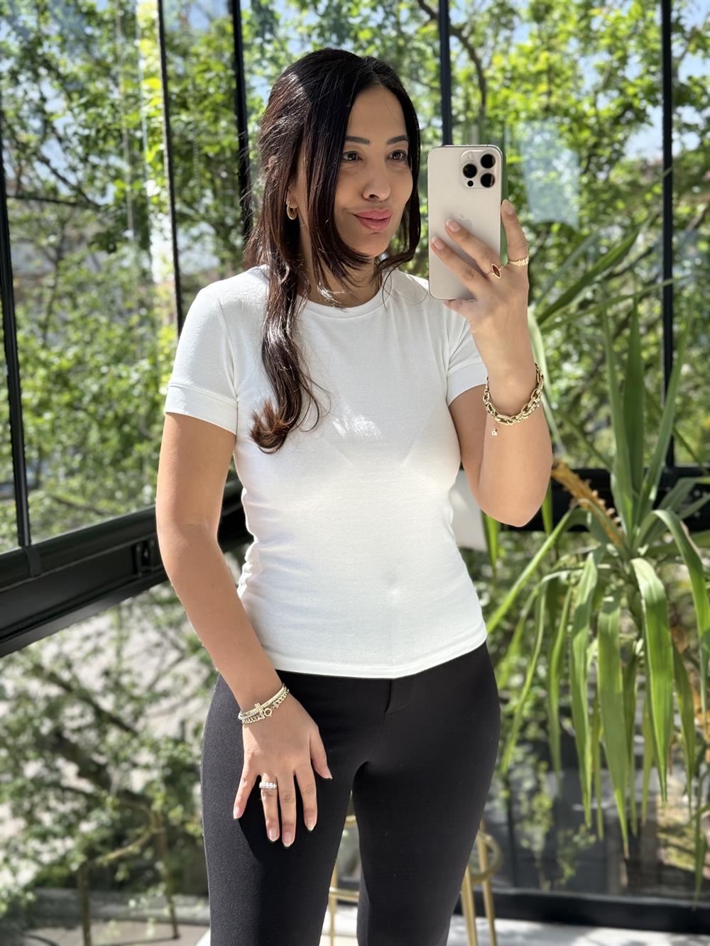 Dilvin Kısa Kollu Tişört Ekru