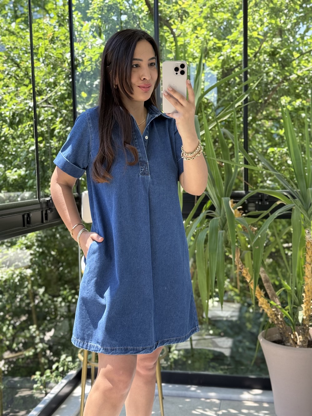 Kısa Denim Elbise Lacivert