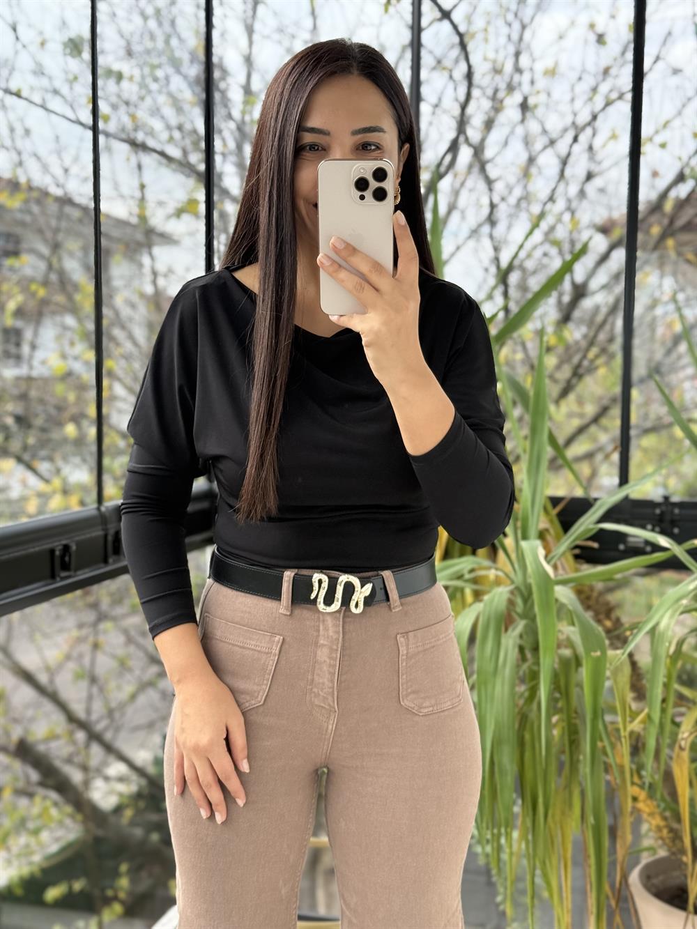 Sandy Kayık Yaka Bluz Siyah