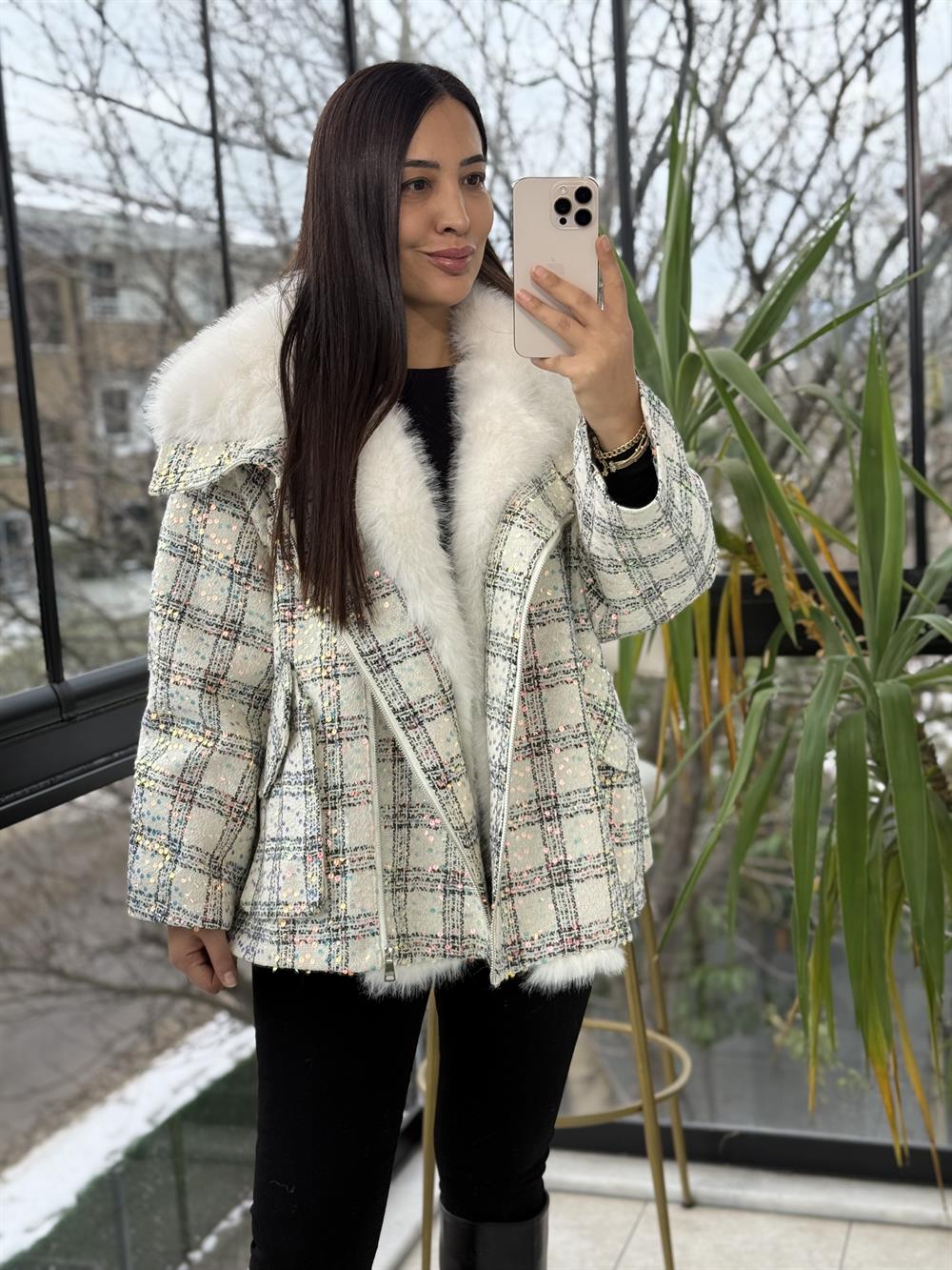 İthal Full payetli Kürk Beyaz